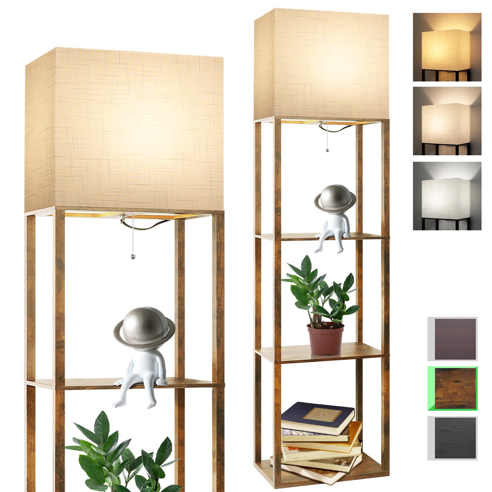 Runtop Plus Modern Shelf Floor Lamp With 15W Led Bulb, Memory Function, Brown Wood Design