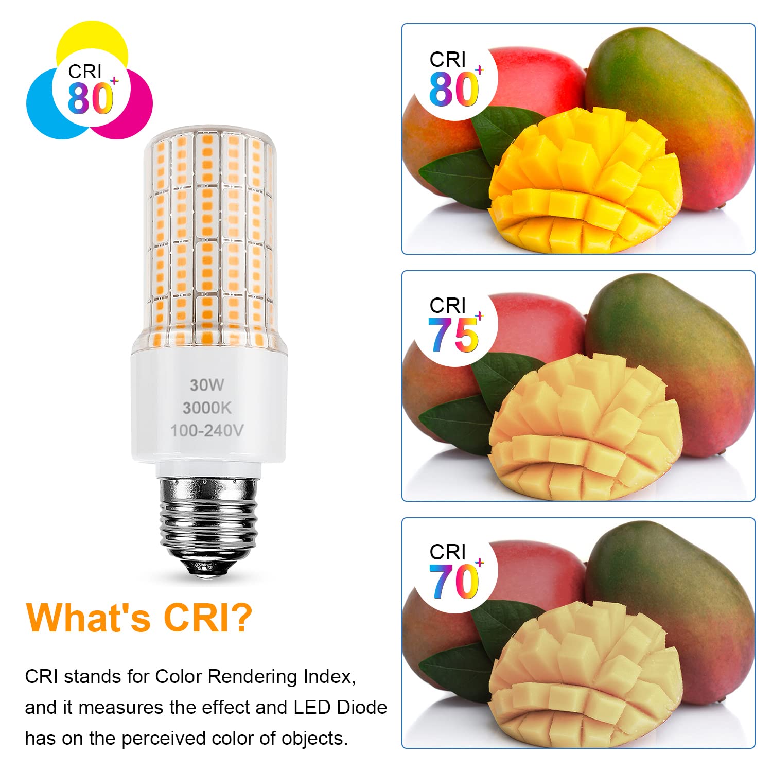 RIUVAO 30W LED Light Bulb, 250W Equivalent, 3750 Lumen, Waterproof, E26/E27 Base, Warm 3000K, 2-Pack,