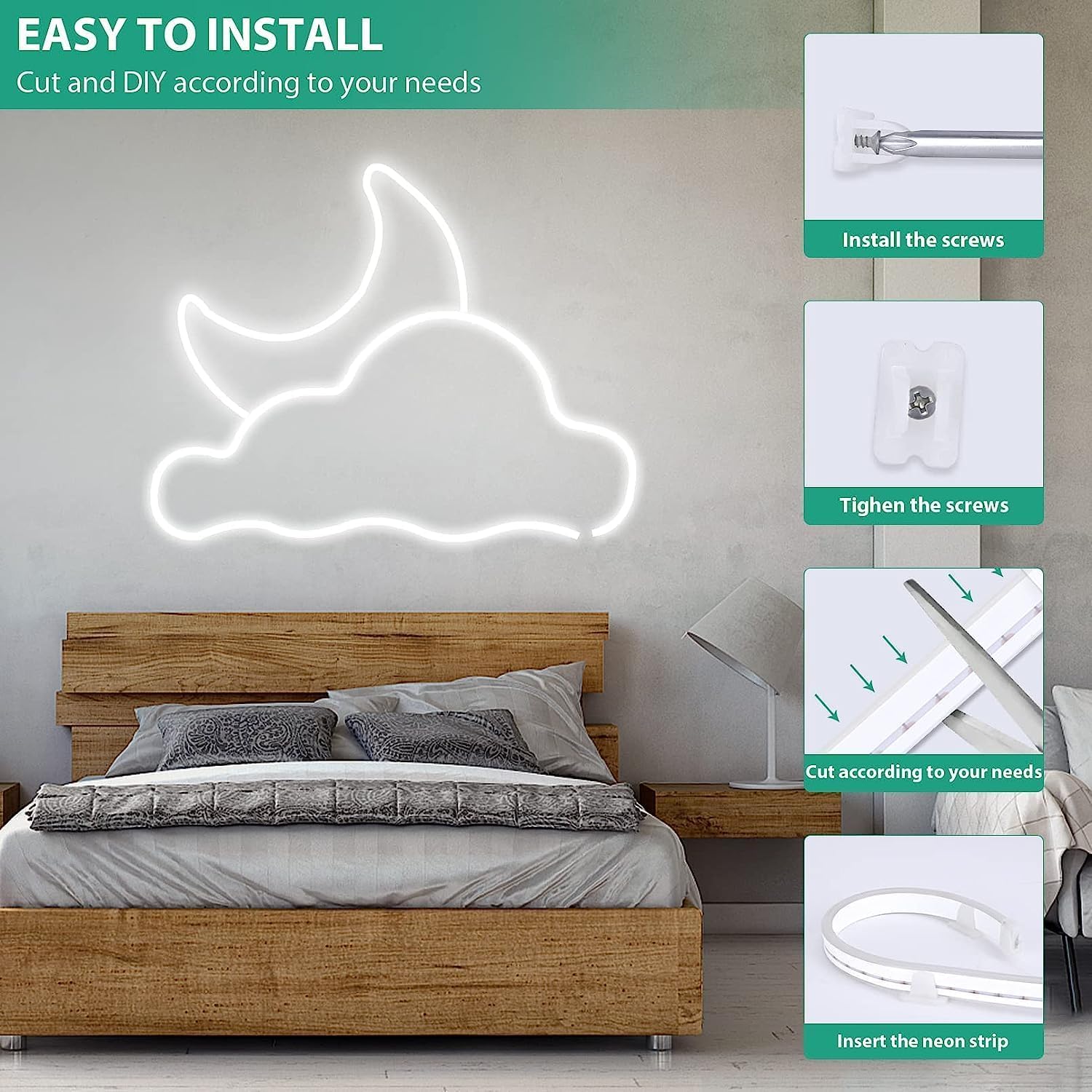 Lamomo Led Strip Lights, 100Ft White Dimmable Neon Led Rope Lights, 24V Waterproof Led Light Strip, 6000K Flexible Neon Lights F