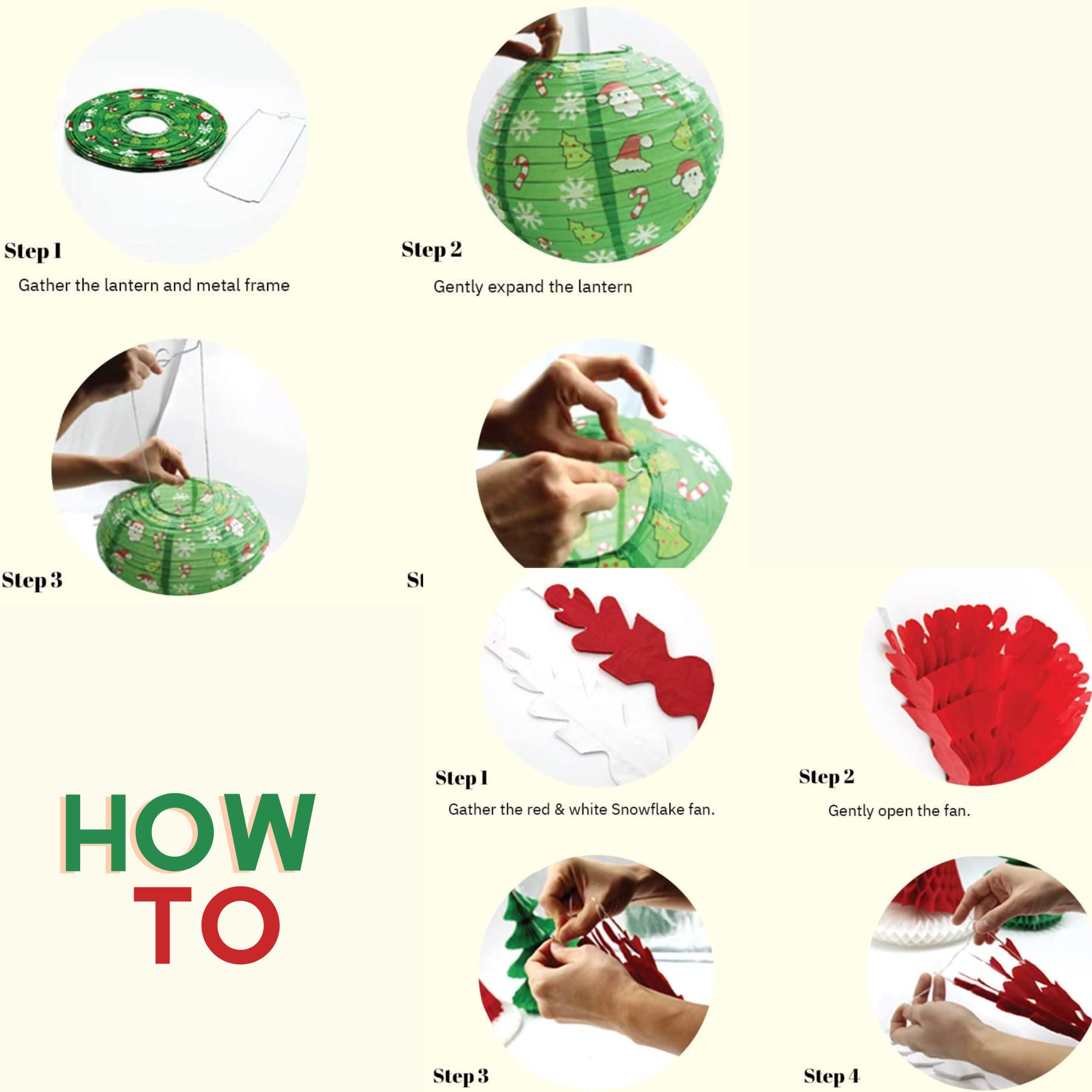 UNIQOOO 14PCS 3D Christmas Honeycomb Paper Lantern Set, Pine Tree, Star, Santa Hat, Snowflake, Paper, Christmas Fan