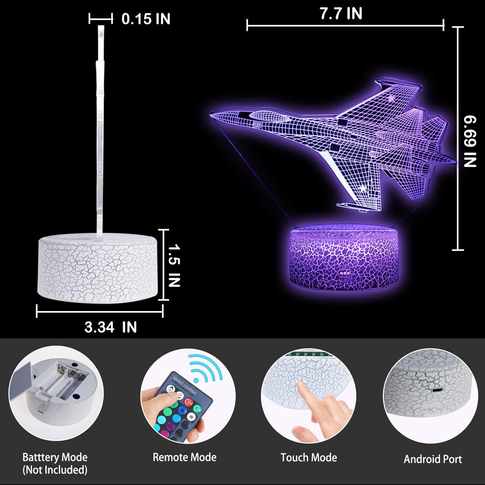 F-22 Raptor Model Fighter Jet Plane 3D Illusion Lamp Airplane Bedroom Decor Night Light Remote Gifts For Men,Kids,Boys,Girls,Fat