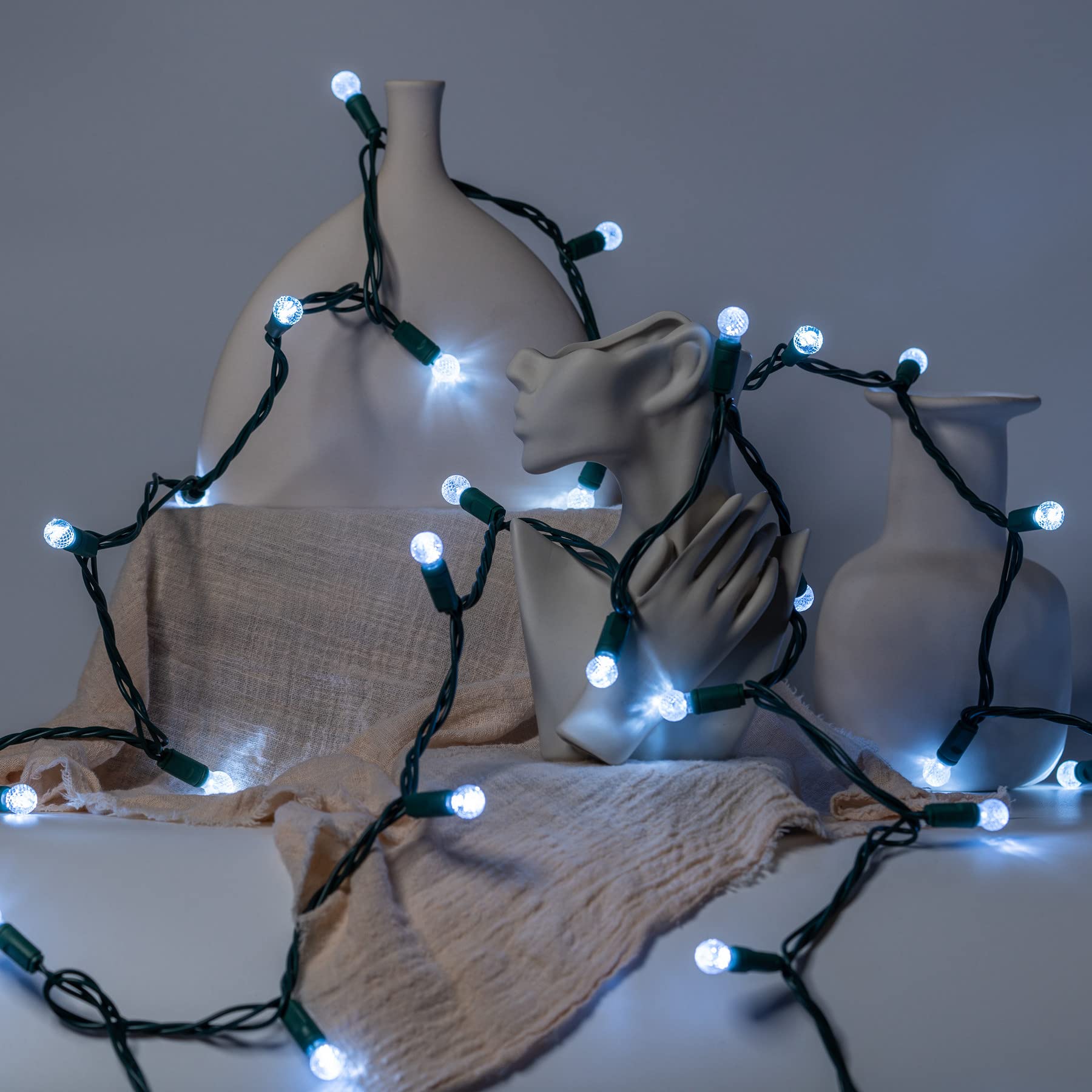 Yuletime Cool White One-Piece G12 Led Christmas Lights, Total 48 Feet 140 Count 2 Strands 24Ft 70Ct Waterproof Raspberry String