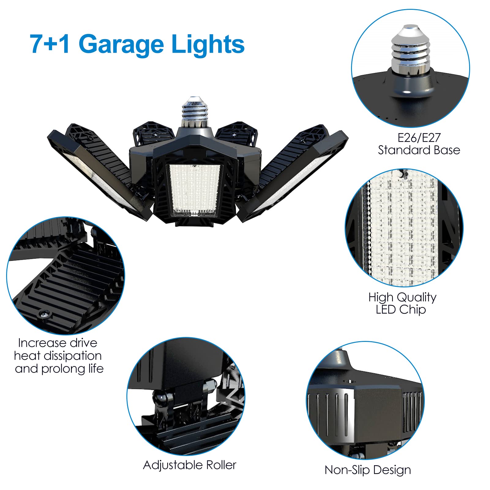 Led Garage Light, 2 Pack 240w Led Workshop Ceiling Light 24000LM, E26/E27 6500k Daylight Ultra Bright Garage Lighting , Deformab