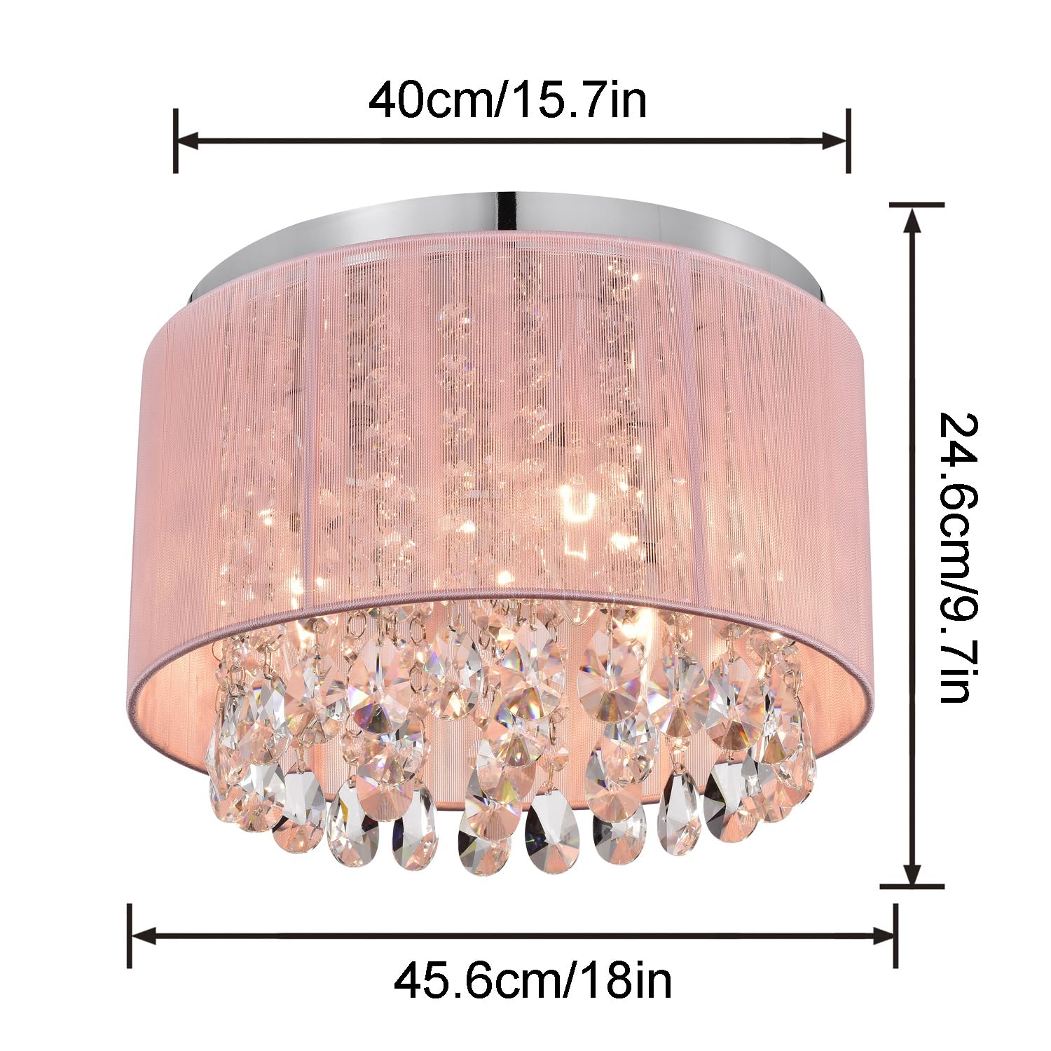 LaLuLa Pink Chandelier, 4-Light Flush Mount Ceiling Light, Metal, 18in, Modern Princess Style for Girls Bedroom, Model 17170PK