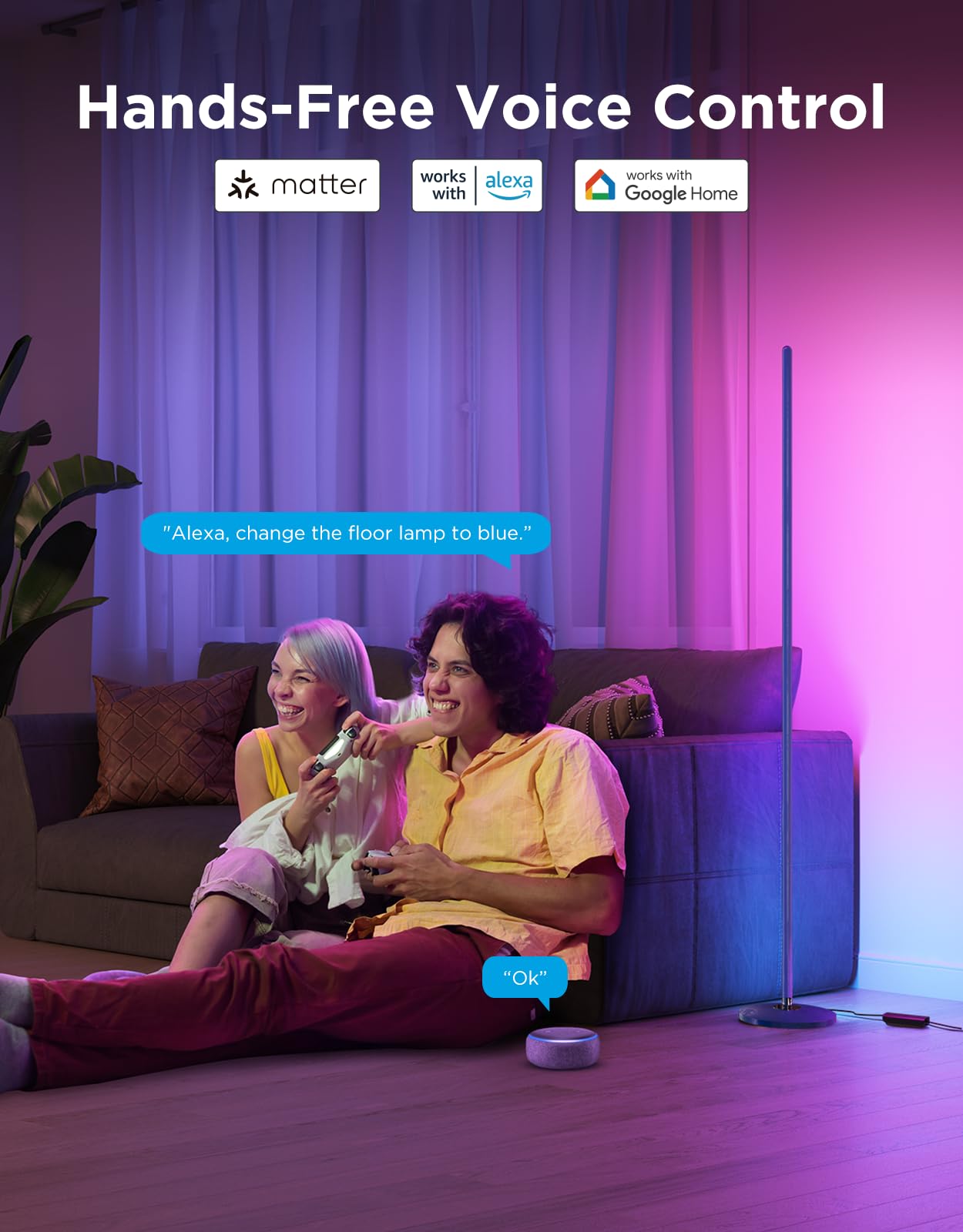 Govee RGBIC Floor Lamp, Smart LED Corner Lamp with Music Sync, Model H6076, Blue