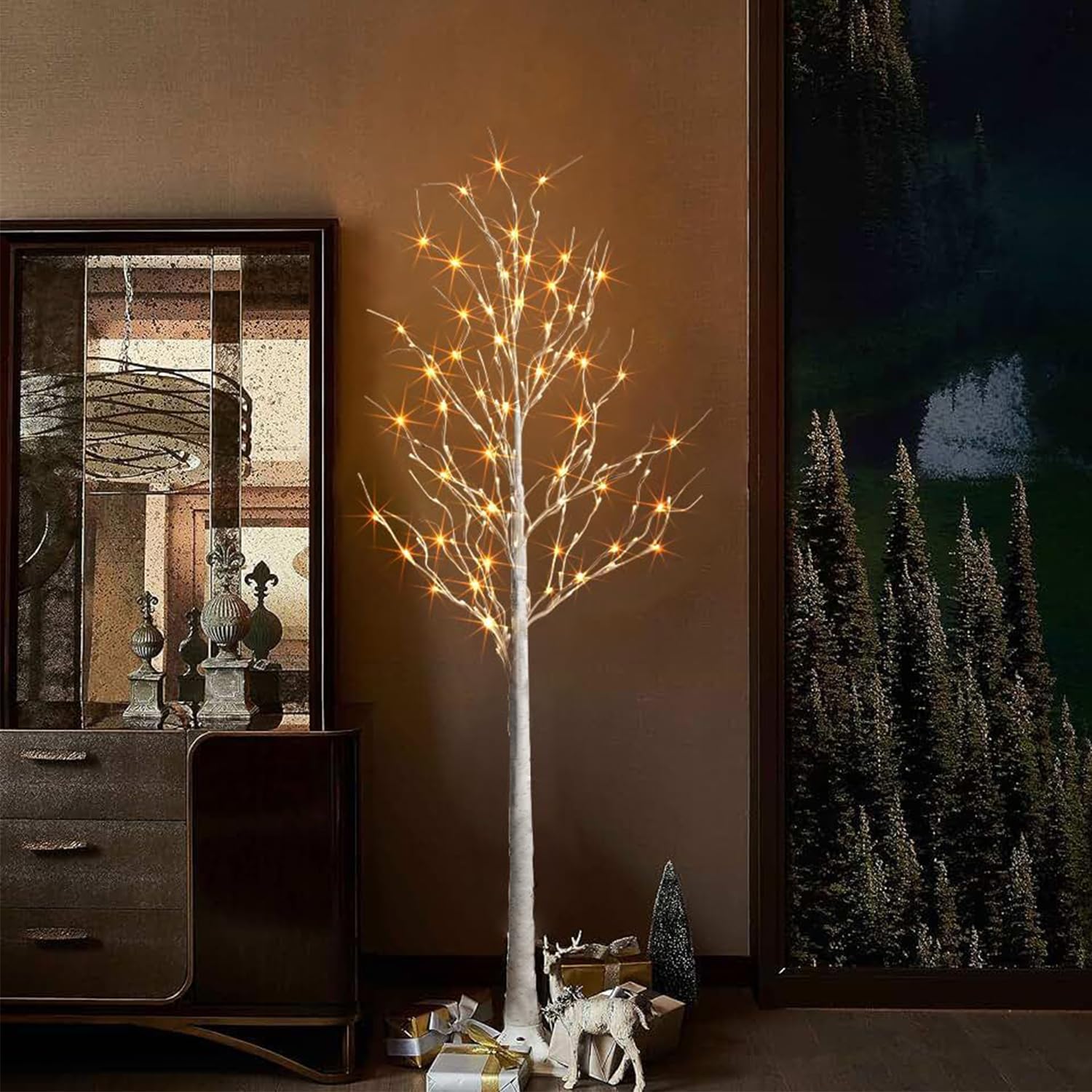 Nowsto Birch Tree Lights, Set Of 3 (4Ft, 6Ft, 8Ft), 440 Warm White Led Lights With Timer Function, Christmas Outdoor Decor For G