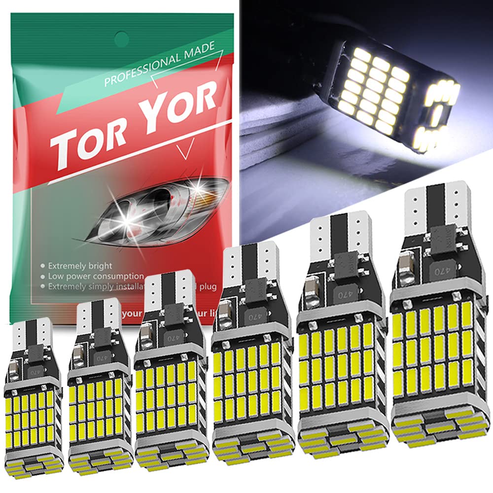 921 Led Bulbs 912 Reverse Lights Pack Of 6, 6000K Xenon White Canbus T10 T15 906 W16W 921K 922 Back-Up, Replacement For Cargo Lights