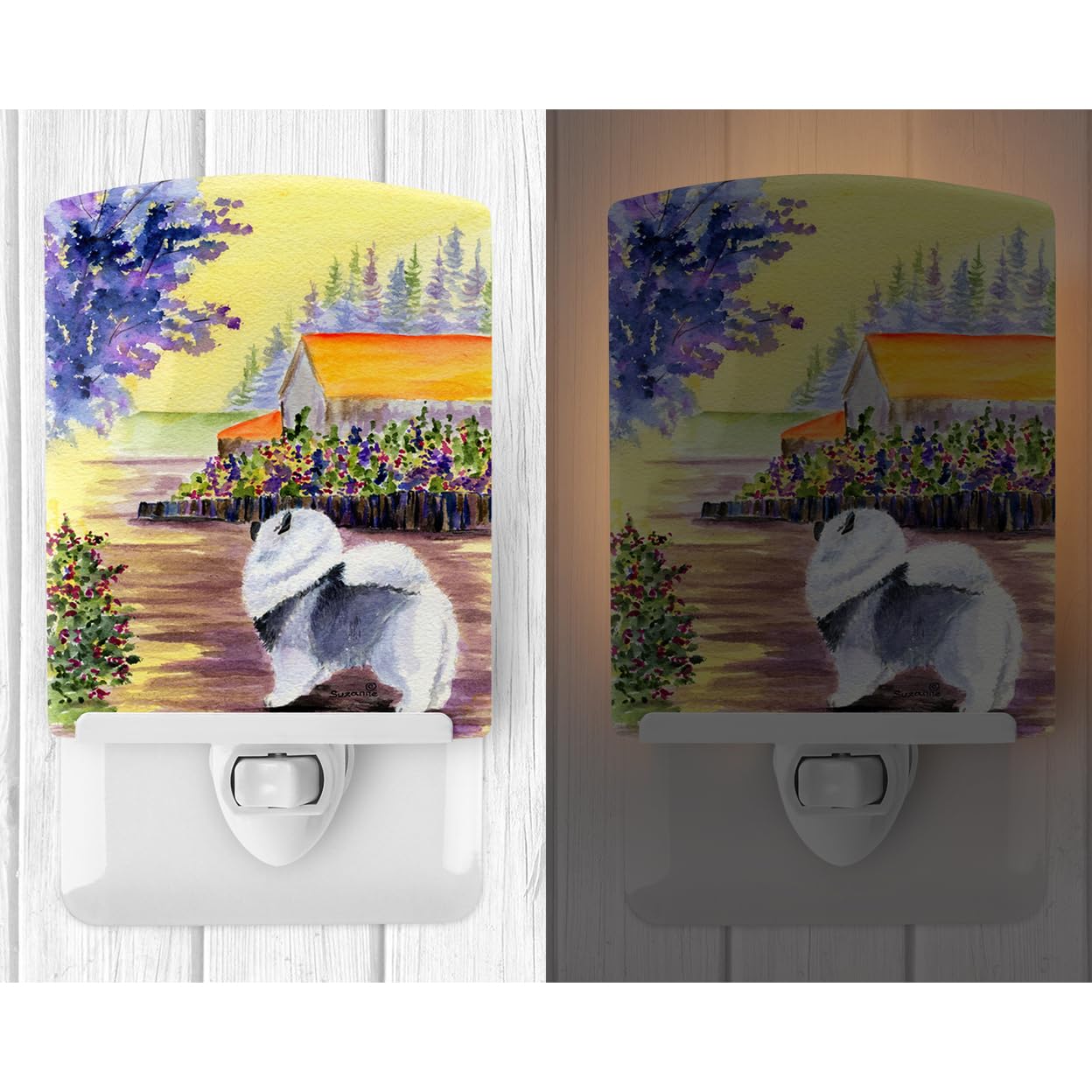 Caroline'S Treasures Ss8452Cnl Keeshond Ceramic Night Light Compact, Ul-Certified, Ideal For Bedroom, Bathroom, Nursery, Hallway, Kitchen, 6X4X3, Multicolor