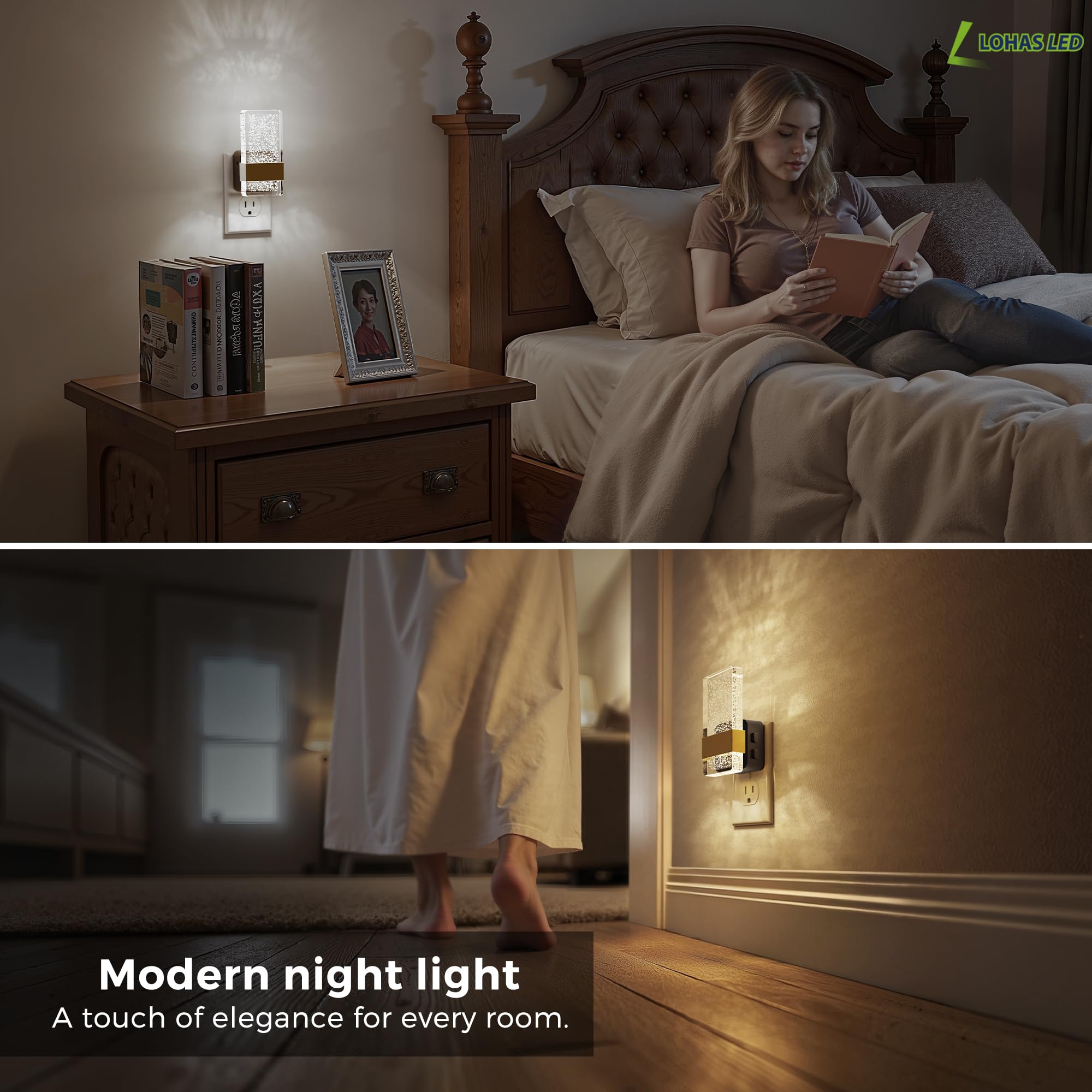 L LOHAS LED Night Light, 2 Pack Dusk to Dawn Sensor, 3CCT Adjustable Color Temperature, Model A-GY141-08US-2, Bubble-3CCT