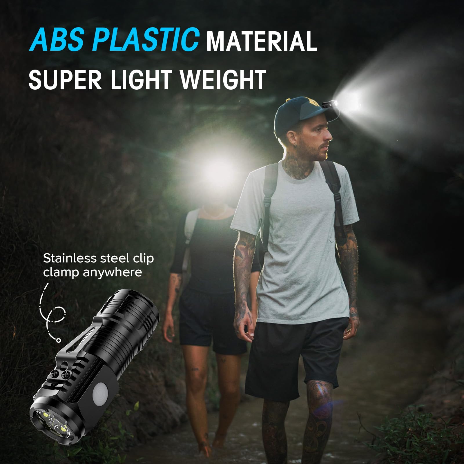 LETMY Rechargeable Mini Flashlights, 3 LED, 4 Lighting Modes, 2 Pack, Black, Model SFL008