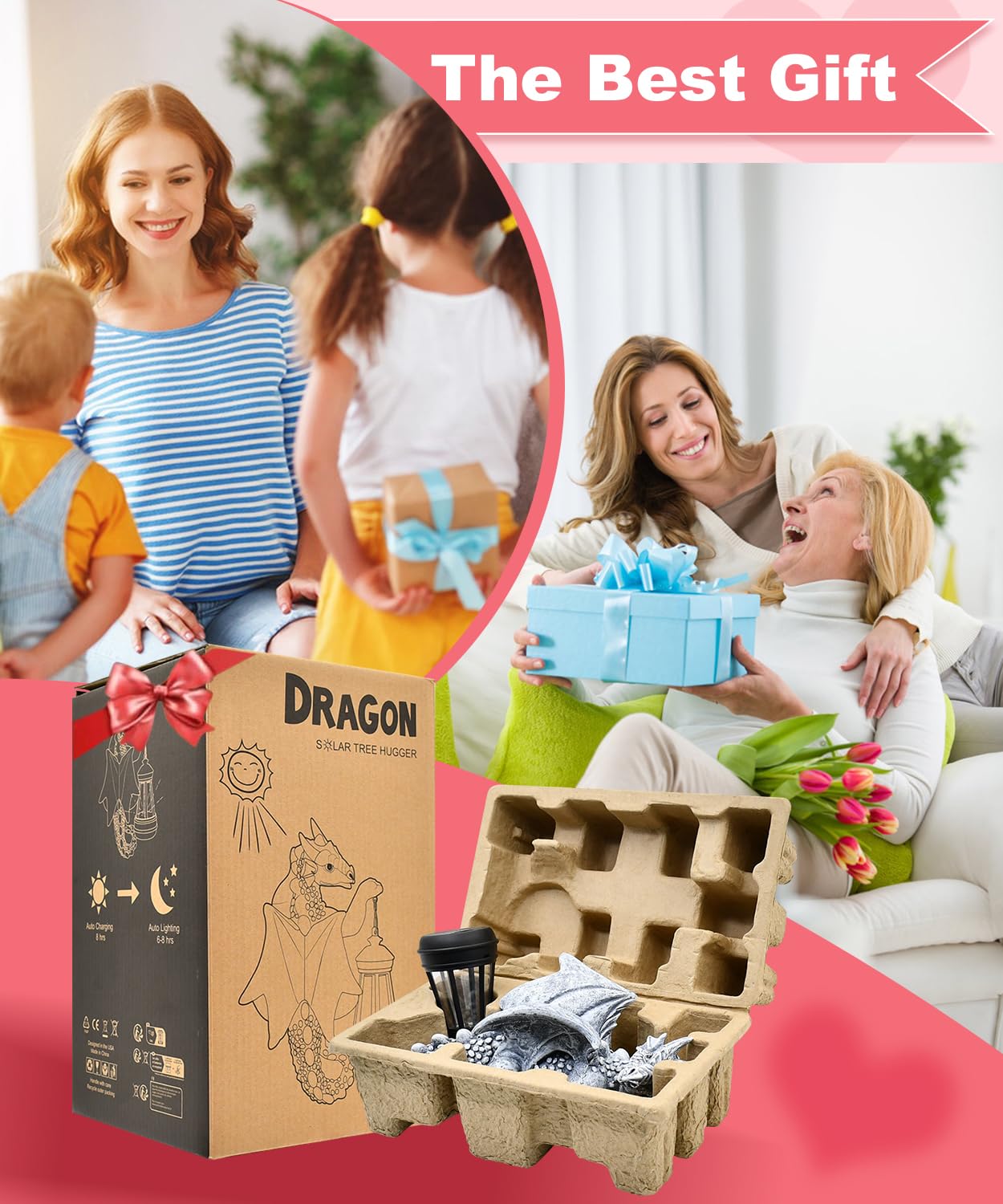 Fashionoda Dragon Tree Hugger Solar Lantern - 9.3 Inch Resin Statue For Outside Balcony Garden Decor : Ideal Yard Outdoor Gift For Grandma Mom Women