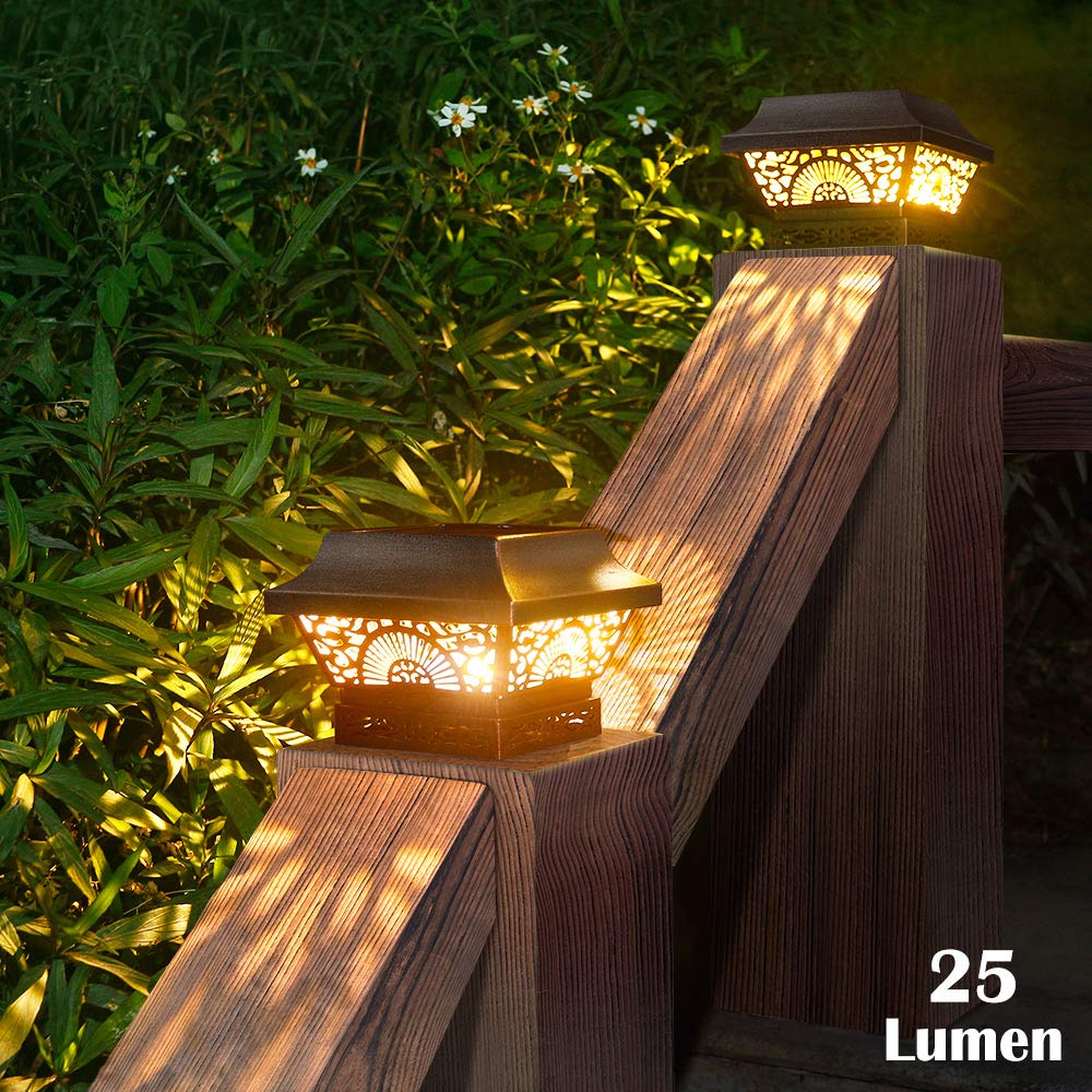 Denicmic Solar Post Lights 2 Pack - Waterproof Metal Led Cap Lights For Wooden Fence Posts, Black
