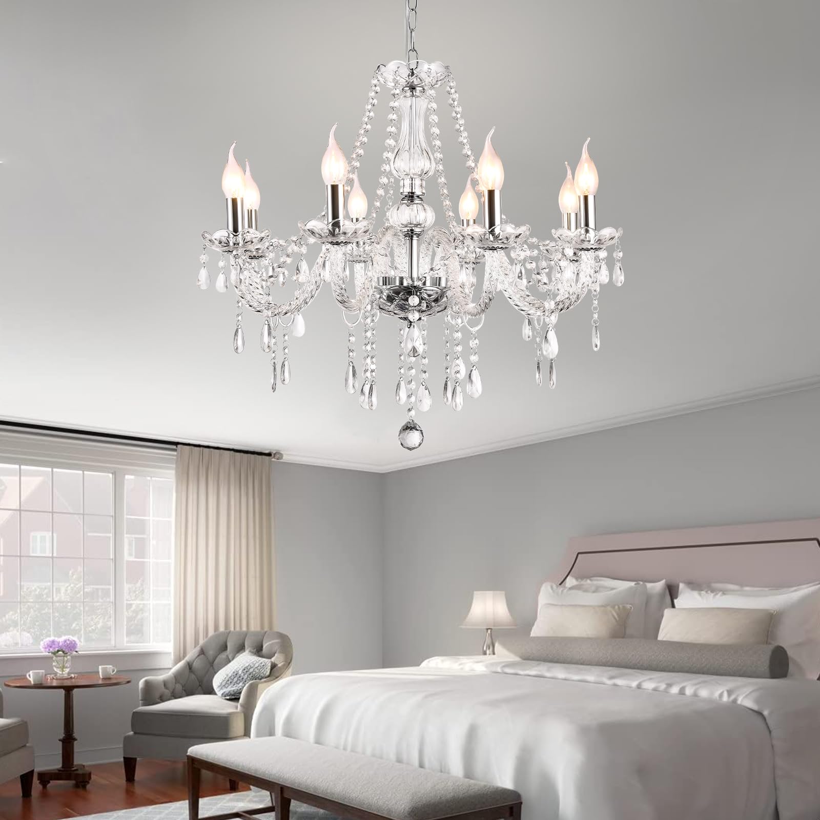 Baotree Modern Elegant 8 Lights K9 Crystal Glass Chandelier Pendant Ceiling Lighting European Style For Dining Living Room Bedro