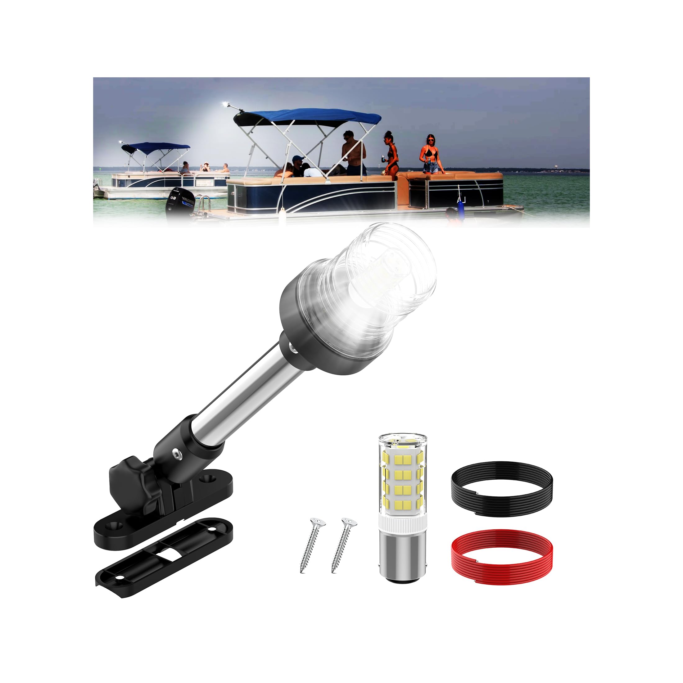 SCYONBARCO 9-Inch Bimini Top Stern Light, Waterproof IP67, 3 NM White Navigation Light for Boats, Model SCAL002, Daylight White