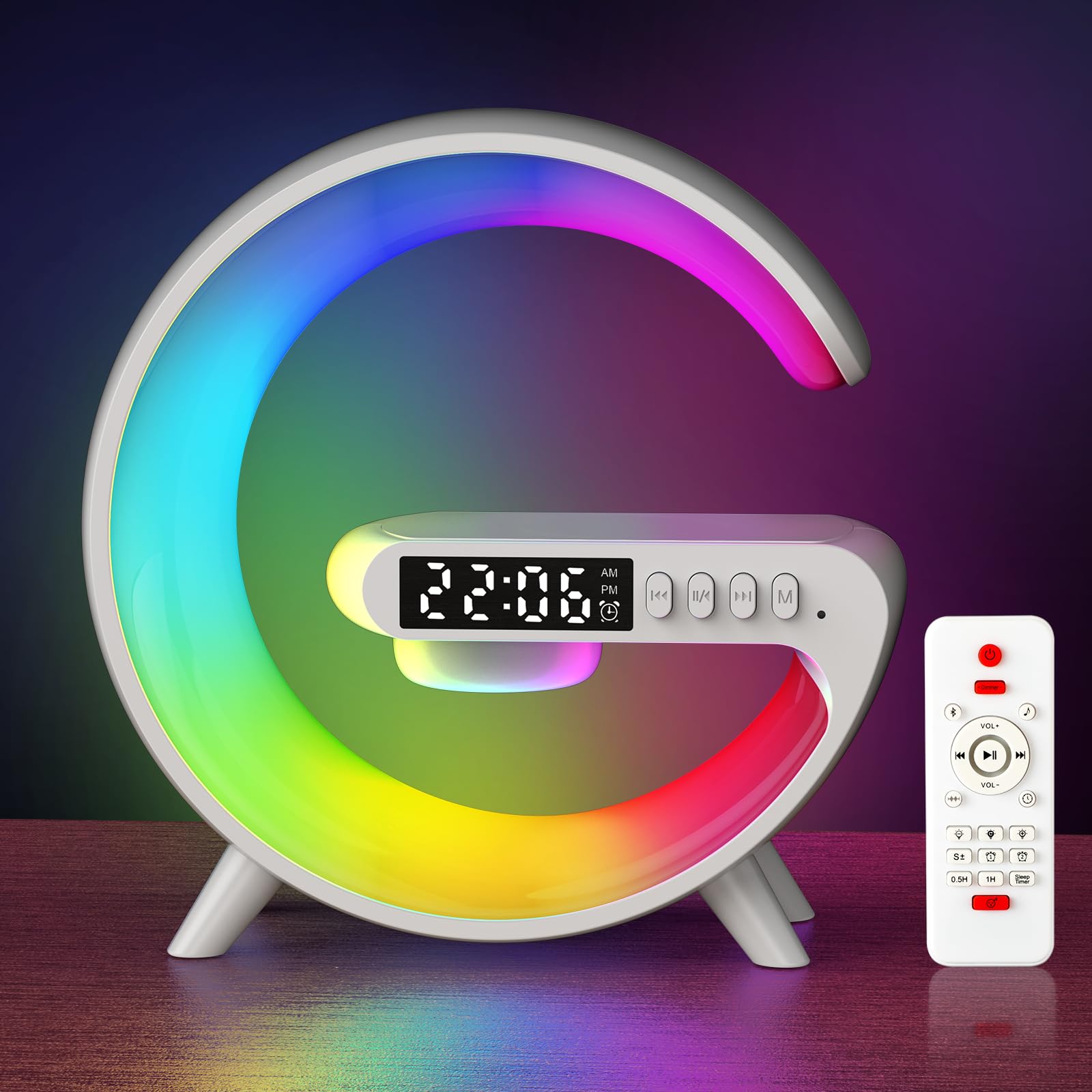 Kangtaixin Wake Up Light Alarm Clock for Kids, LED Table Bedsides Lamp with Sunrise Simulation, Sleep Aid, Snooze, Bluetooth Spe