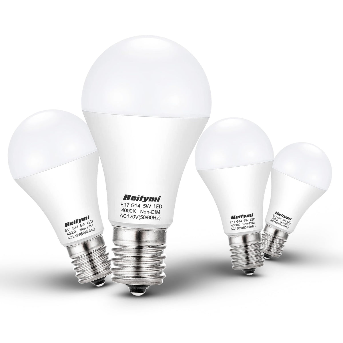 Heifymi E17 Intermediate Base 5W Led Bulb, 40 Watts Equivalent, Neutral/Natural White 4000K, 500 Lumens, Ac120 Volts, Led Replac