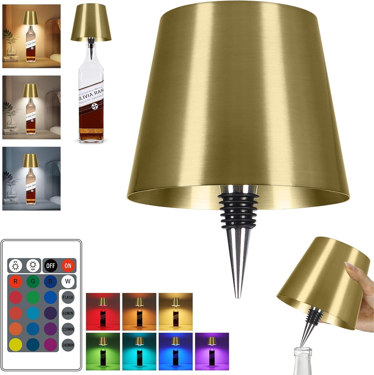 SOUDFK 2025 New Wireless Bottle Lamp,RGB LED Bottle Light with Remote(RGB Gold Plating, 1pc)