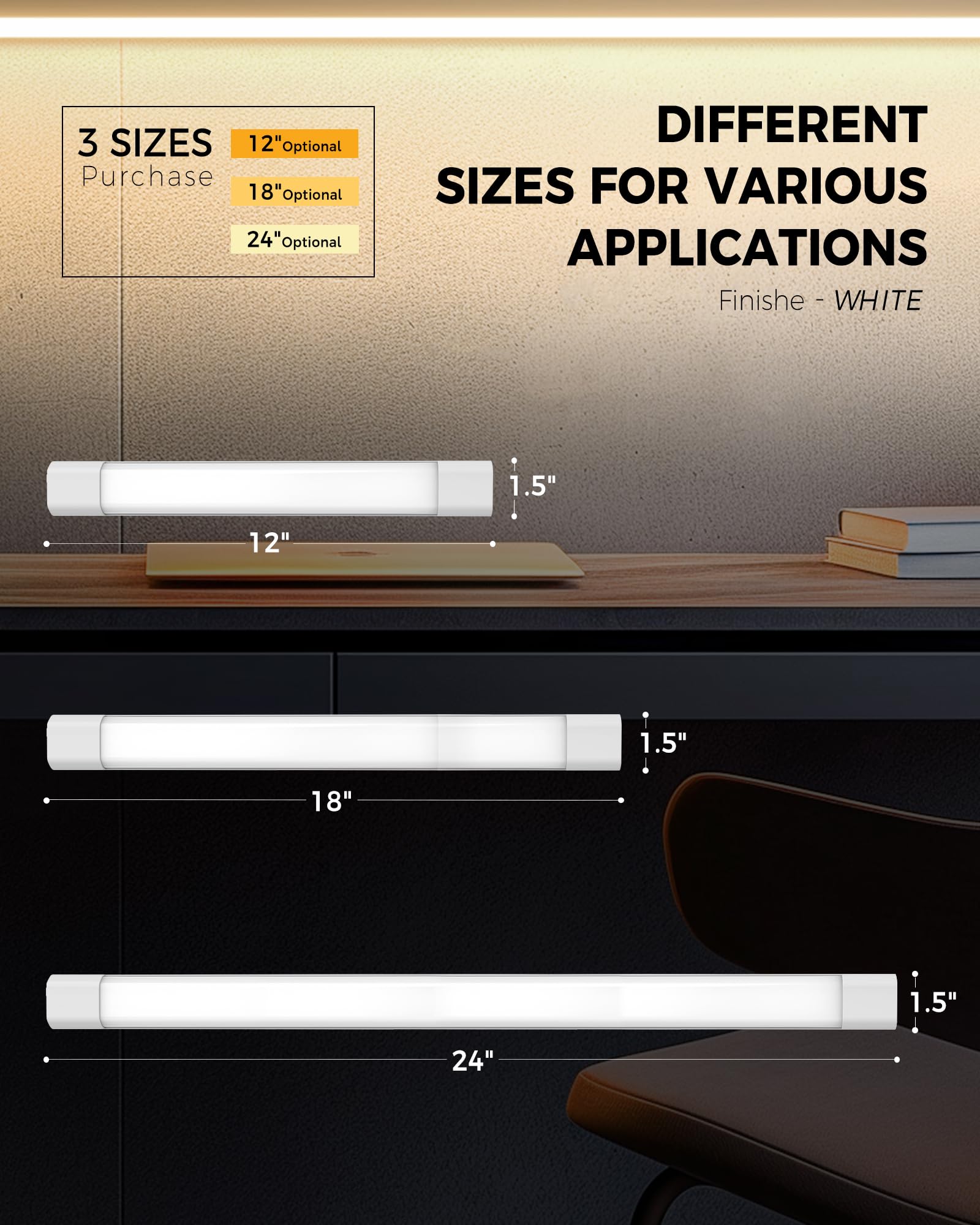 Snyloe 12'' Under Cabinet Light Plug-In, 6.5W 500Lm, Dimmable (100%/50%), Energy Efficient, 5Ft Power Cord And 12'' Linking Cord