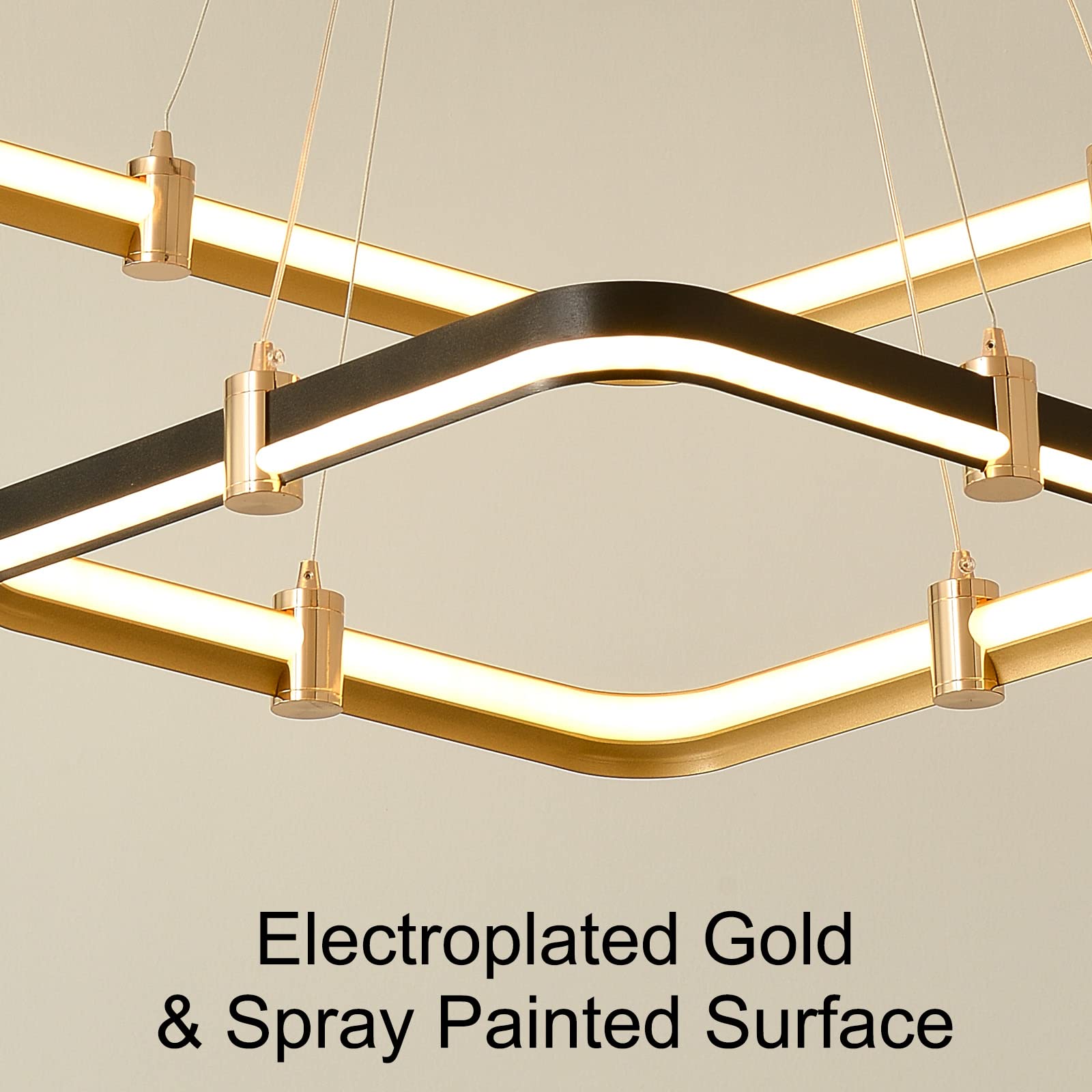 Siittoo Modern Black Chandelier 96W Dimmable LED Pendant Light Fixture, 24''+16'', Aluminum for Dining Room, Kitchen Island, Model FM7386