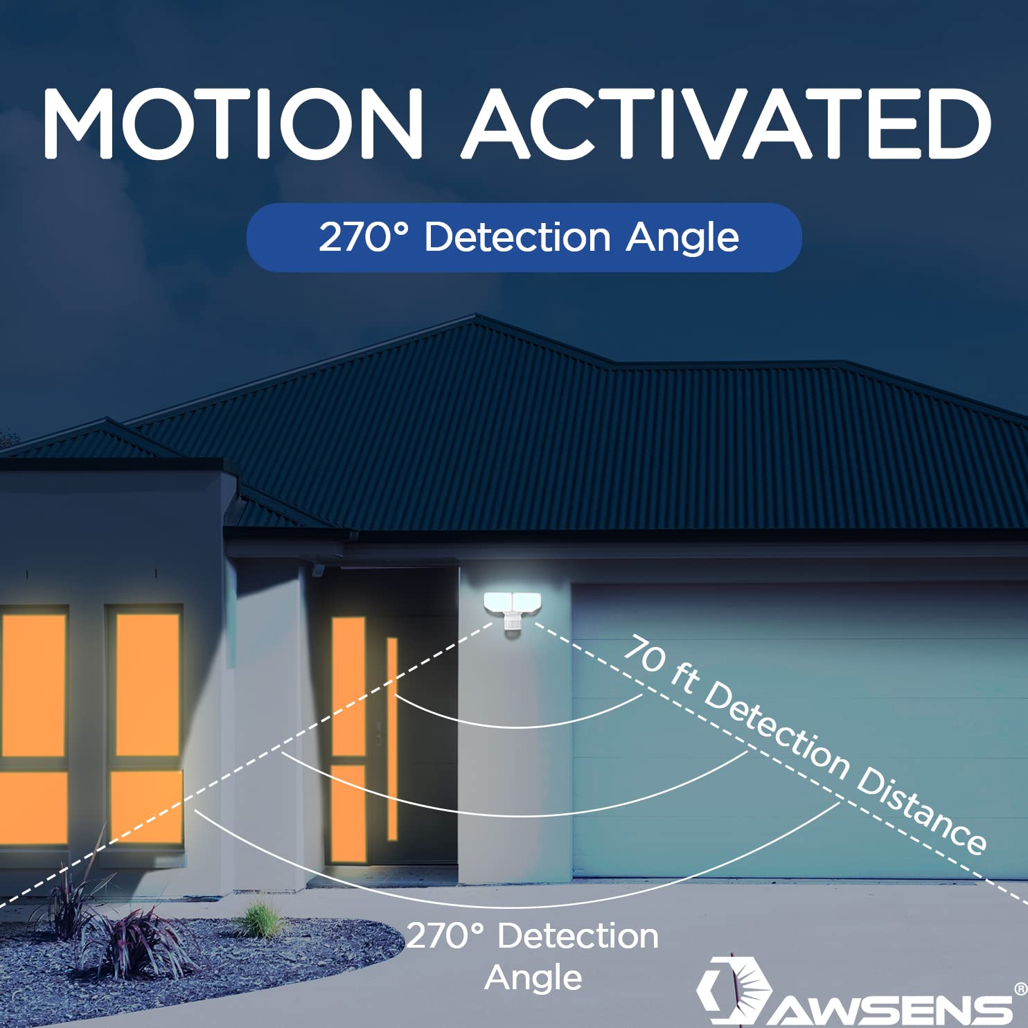 Awsens 270° 30W Led Motion Sensor Security Light, 2600 Lm, Outdoor Flood Light - White