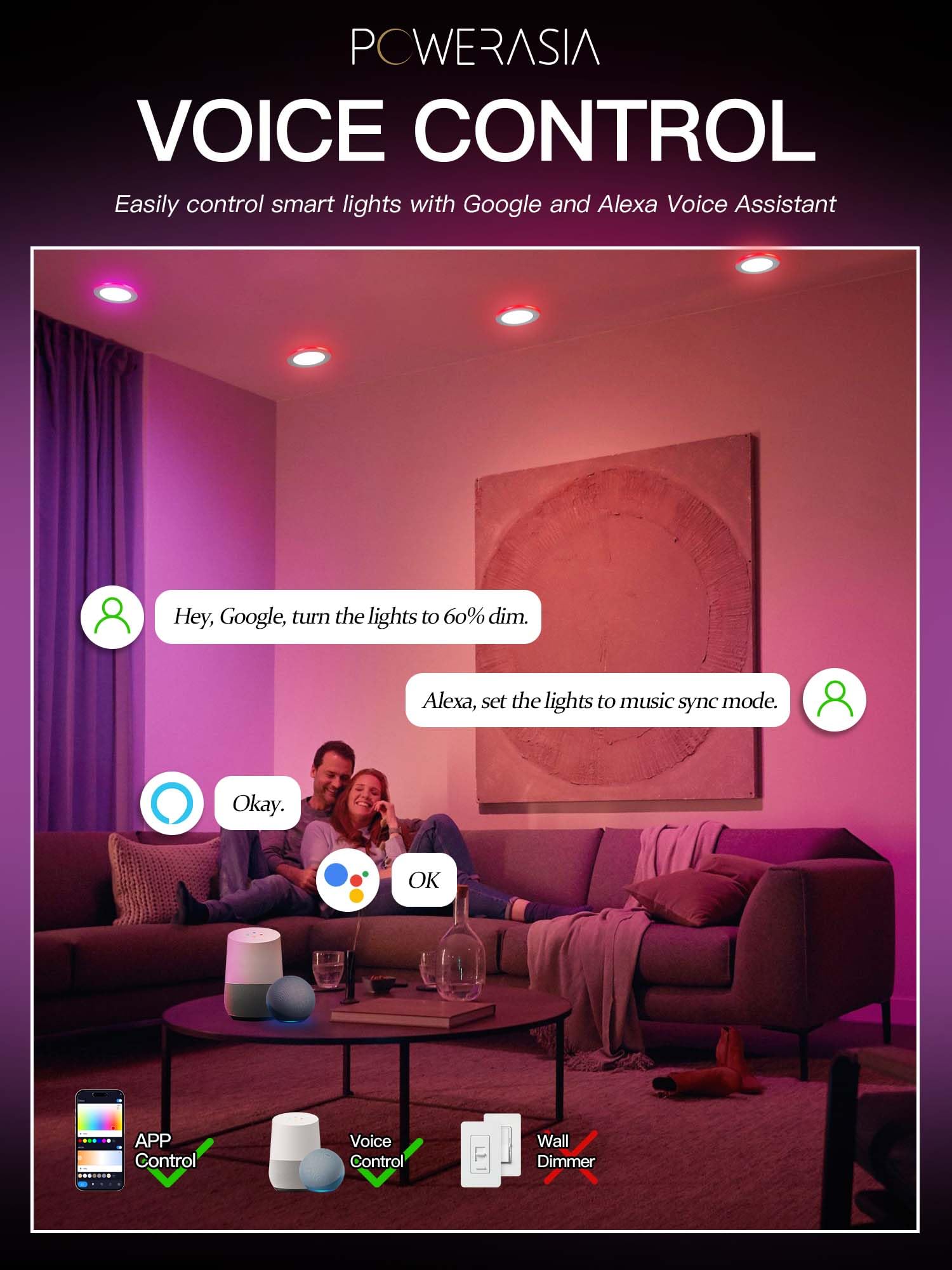 Powerasia 6 Pack 6 Inch Smart Led Recessed Lighting With Rgb Back Light, 12W 1200Lm Smart Led Recessed Lights With Junction Box,