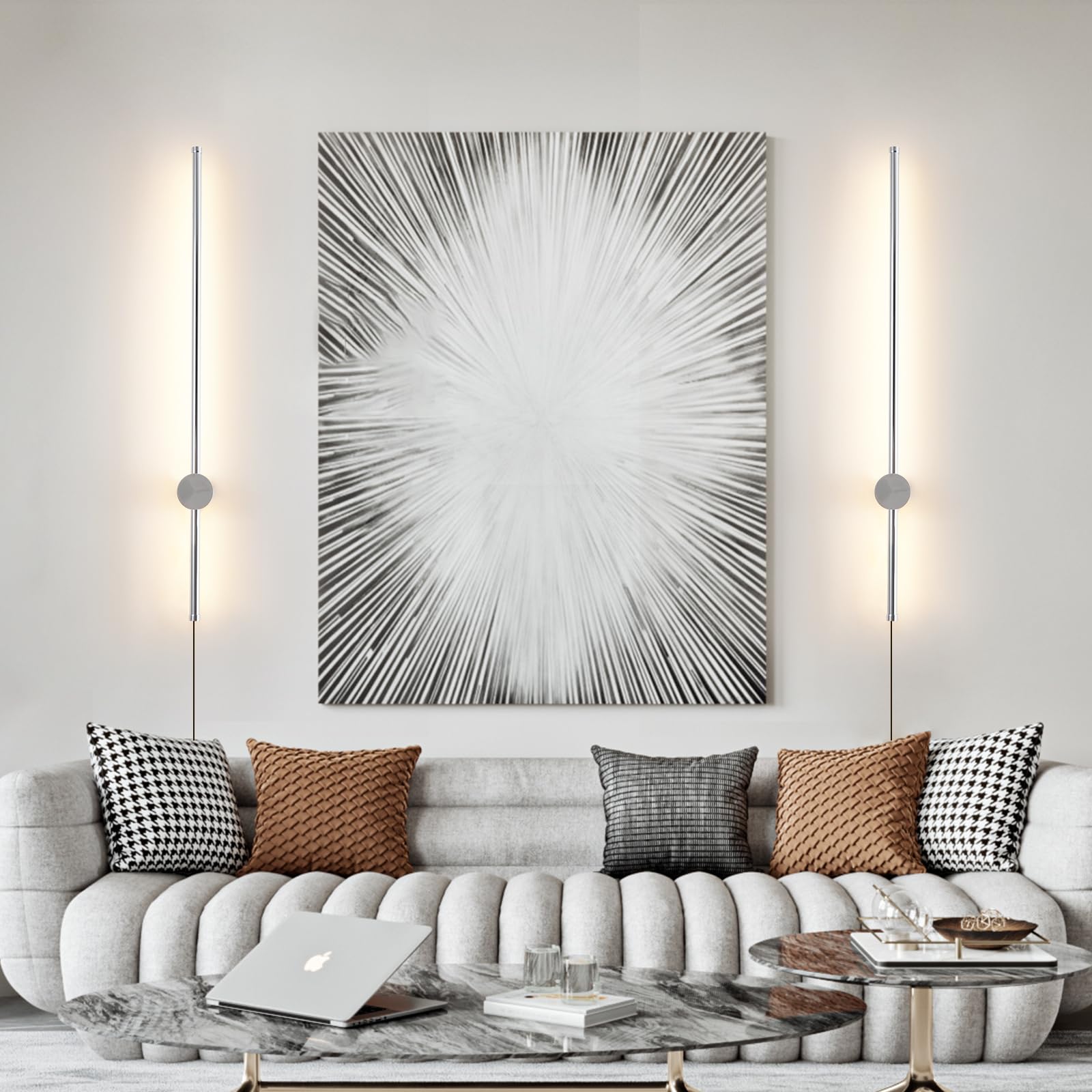 Keluoly Modern Chrome Plug In Wall Sconce With Remote, Dimmable 31.5" Led Wall Sconces Set Of Two With Memory Function, Adjustable Color Temperature Brightness, Timer, 350° Rotate, Hardwire Or Plug-In