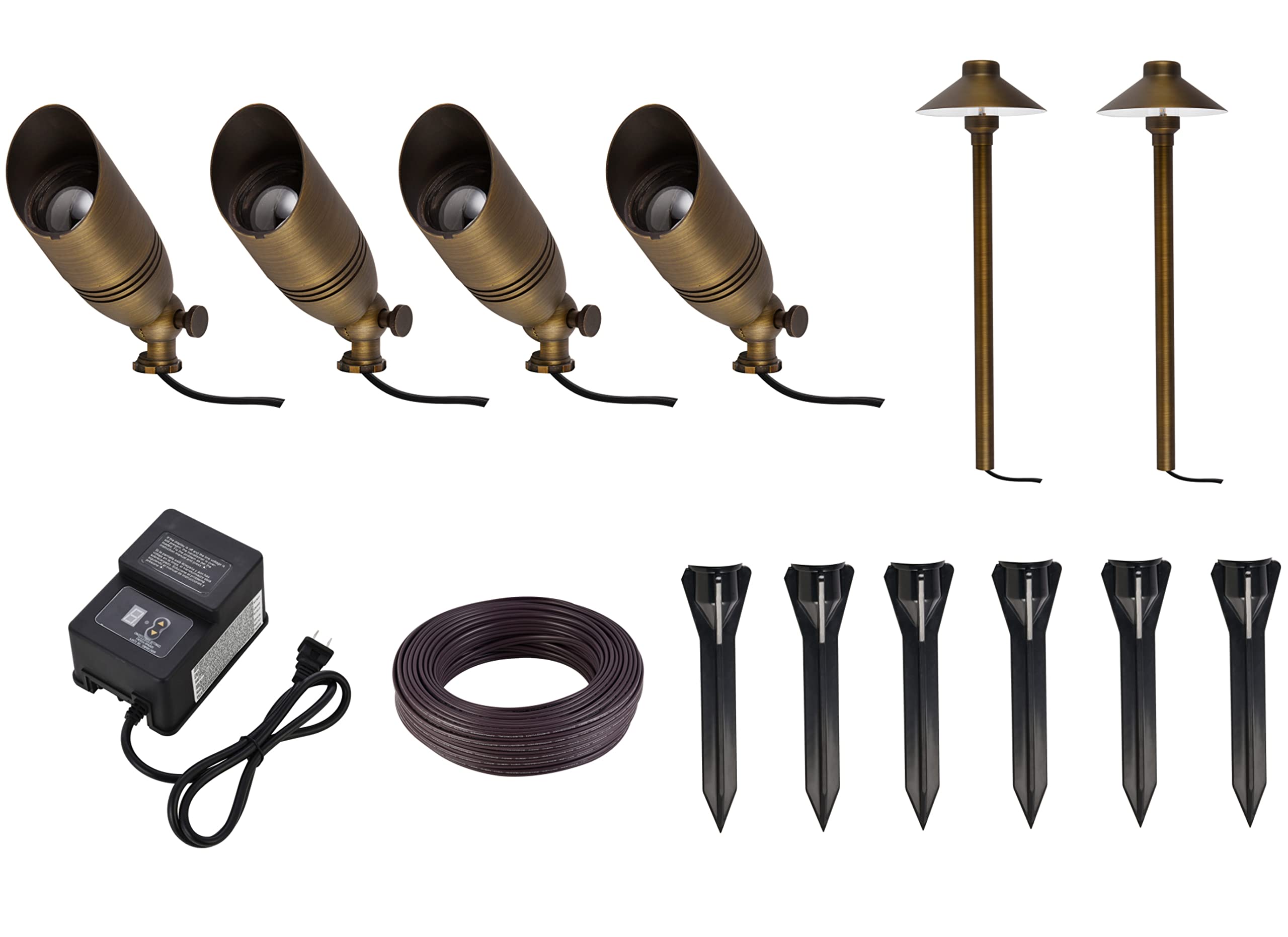Elitco Lighting Aera Landscape Lighting Kit - Brass Finish, Set Of 6 Outdoor Lights