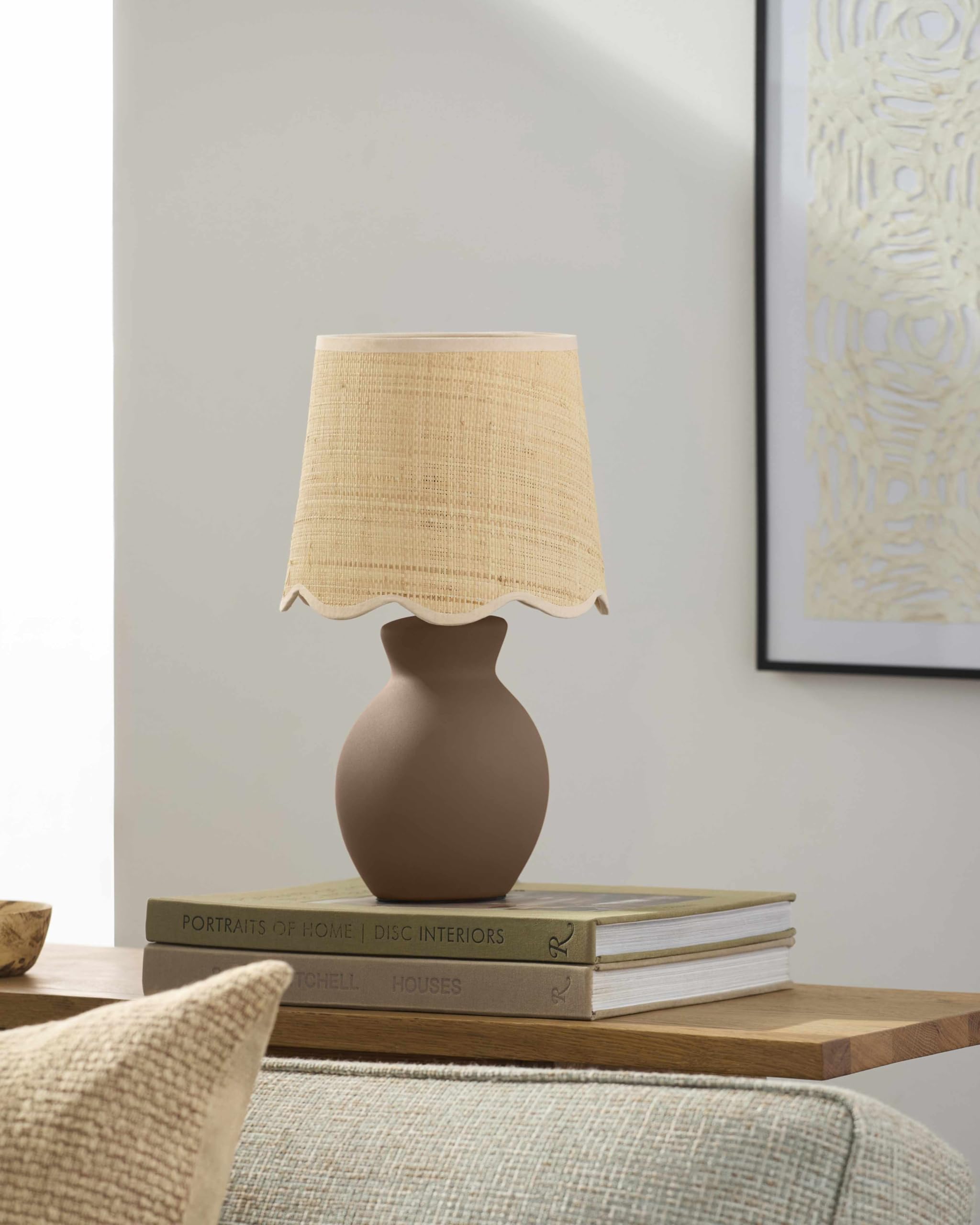 BoutiqueRugs Bedside Table Lamp, Ceramic & Jute, 15inH, Brown Beige, Model SPXZVC4-071