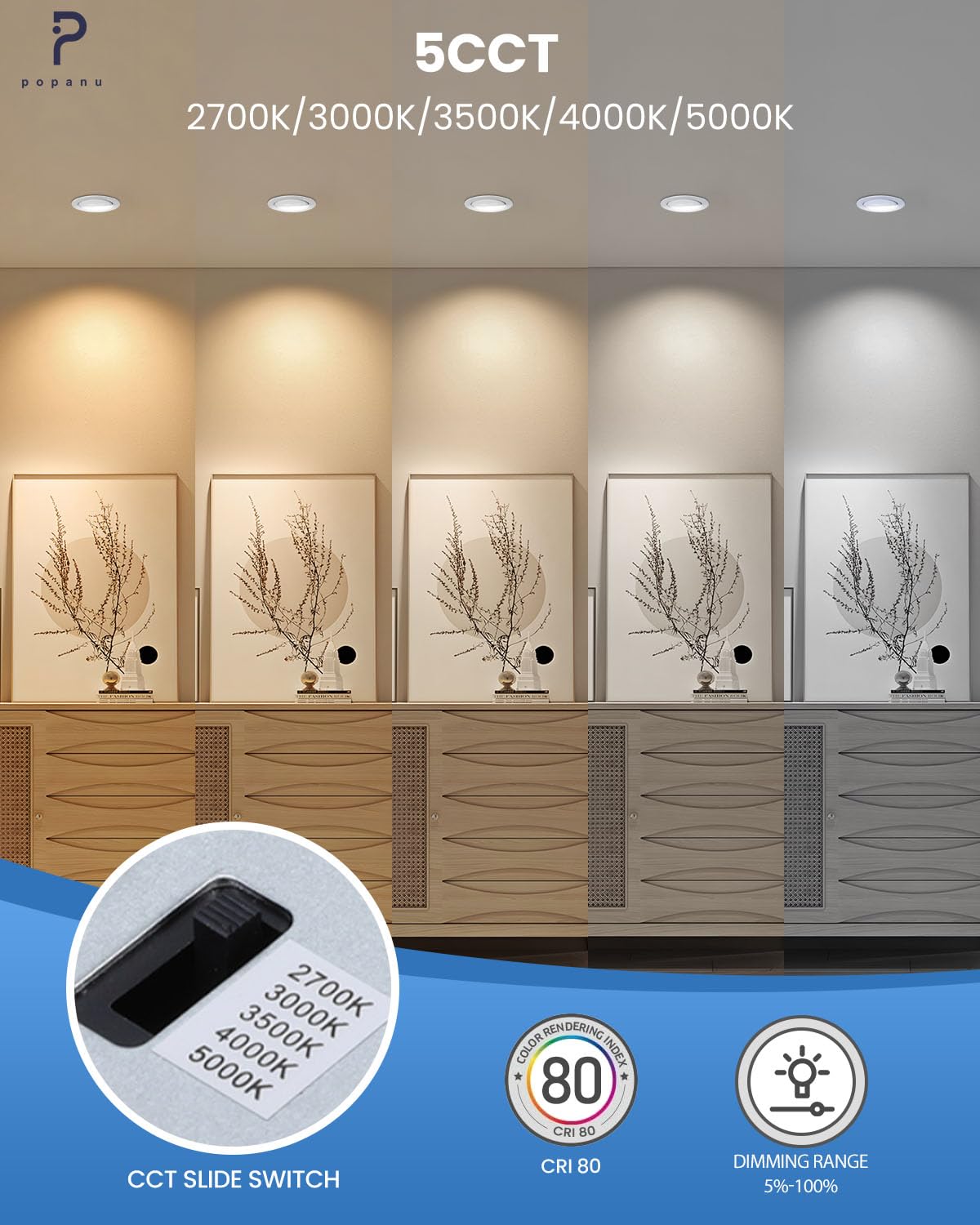 6-Inch Gimbal Recessed Light - 12W 90 Tilt & 360 Rotation, 1300Lm, 5Cct (2700K-5000K), Ic Rated Led Eyeball Recessed Lighting, F