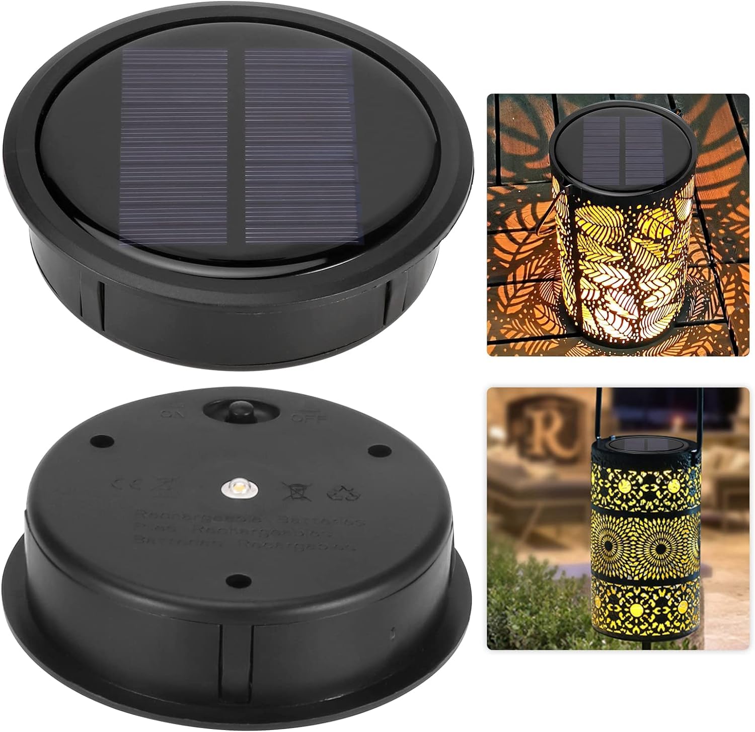 2 PCS Upgraded Solar Light Replacement Top for Outdoor Hanging Lanterns, 4.13 inch Warm White LED Solar Panel Lantern Lid Lights
