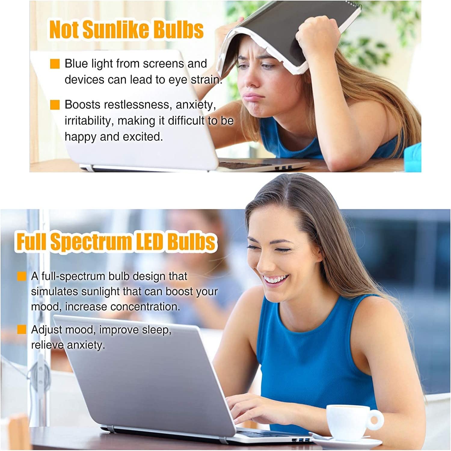 Full Spectrum Light Bulb, 6000K Natural Sunlight Bulbs, 9W 60W Equivalent Led Light Bulb, Natural Light Bulbs A19, E26/E27, 4 Pa
