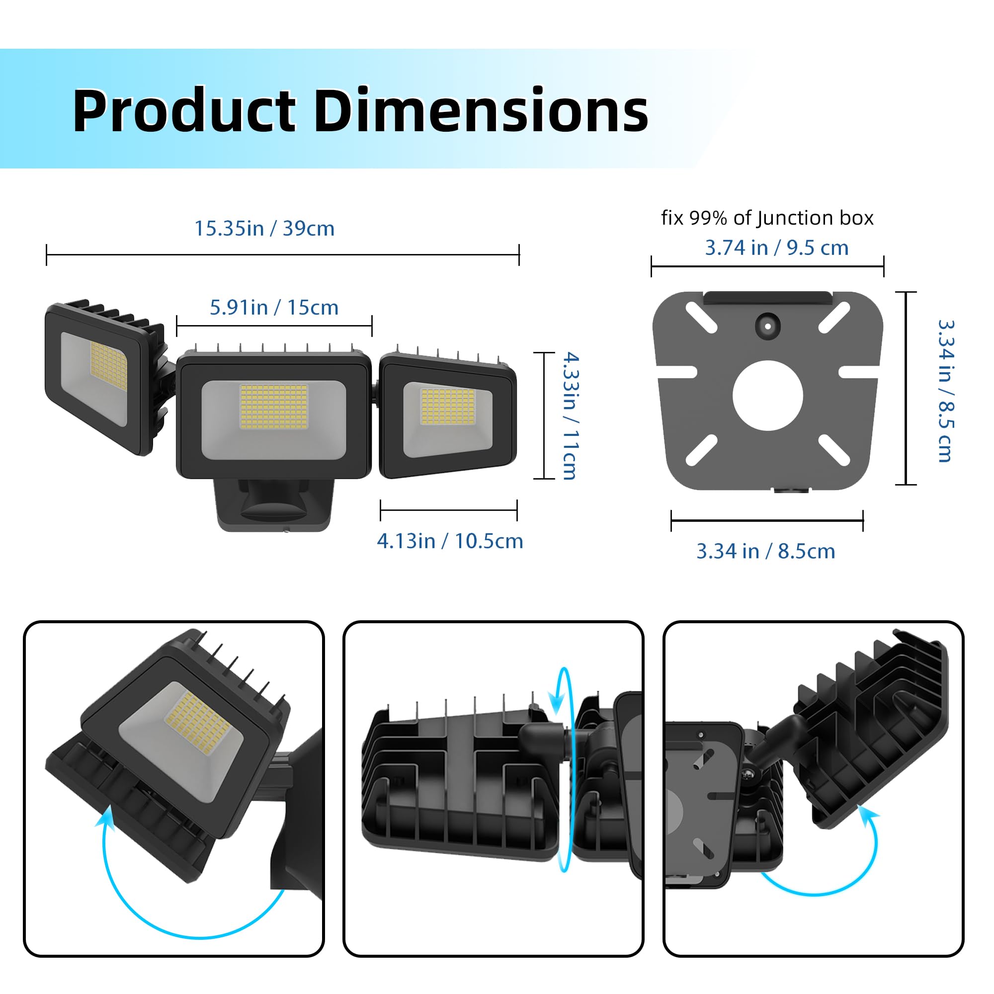 kelinvmi LED Flood Lights 120W, 12000lm, IP66 Waterproof, 6500K Cold White, Black - Outdoor Lighting for Yard & Garden