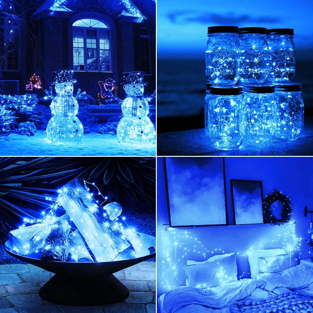 Olafus Blue Fairy Lights, 16 Pack Battery Operated, IP68 Waterproof, 7ft LED String Lights for Wedding, Party, Home Decor