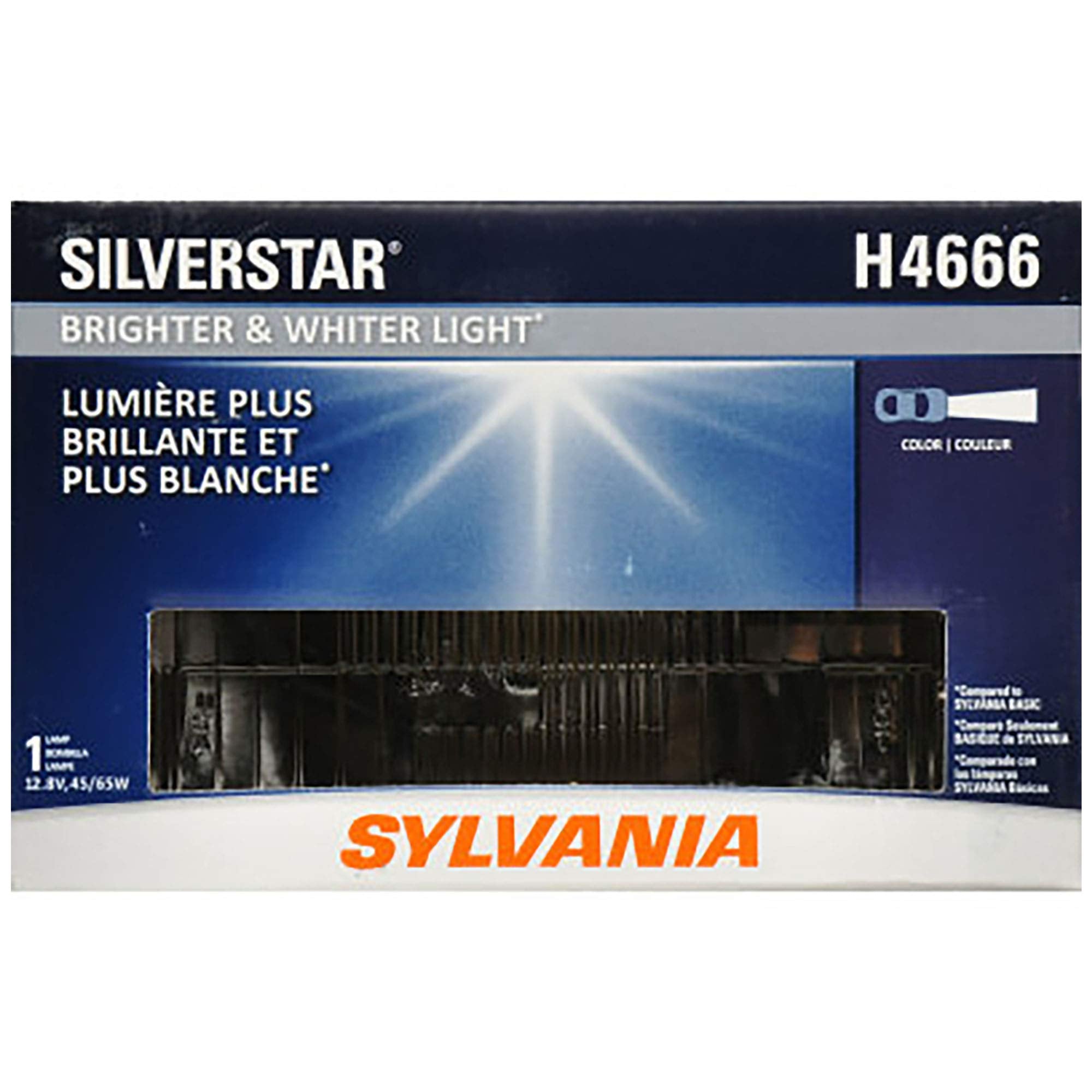 SYLVANIA H4666 SilverStar Sealed Beam Headlight - High Performance Halogen Replacement, Brighter & Whiter Light, 1 Bulb