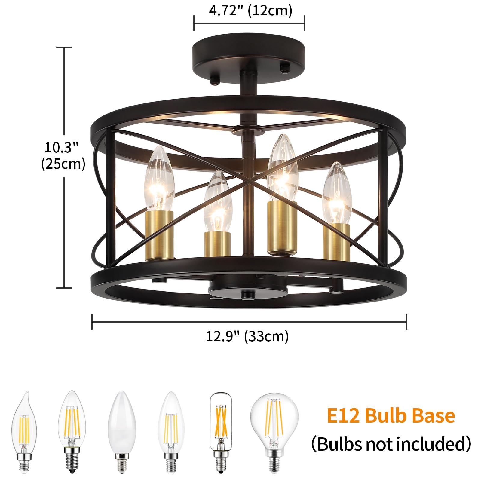 Toulmj 4-Light Modern Ceiling Light, Black Gold Semi Flush Mount Ceiling Light, Hallway Light Fixtures For Kitchen Island Entryw