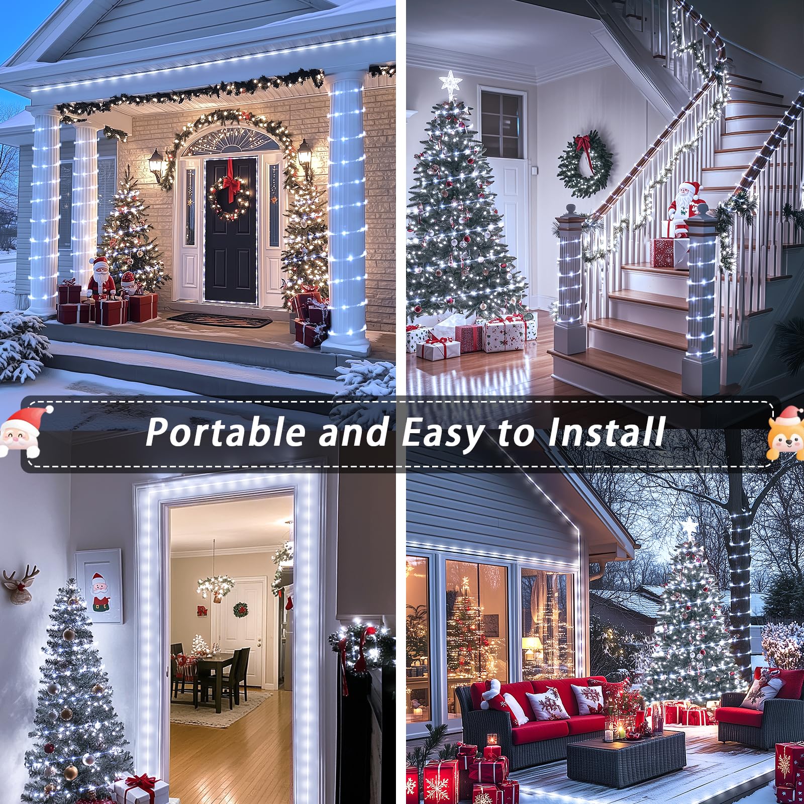 JMEXSUSS LED Battery Rope Lights, 33 ft, 8 Modes, Waterproof, Copper, 1 Pack, White, Model Rope100B