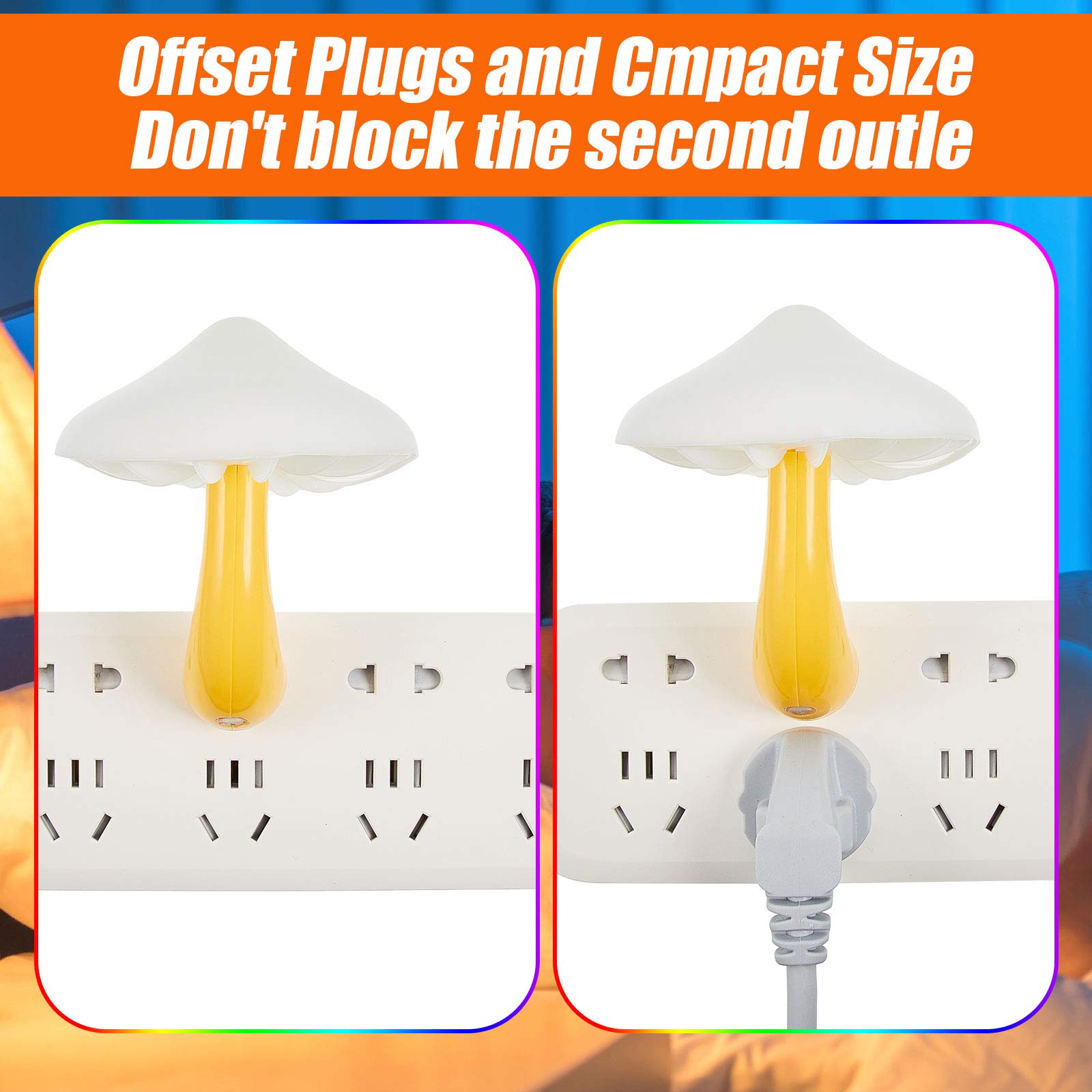 Mudder 6 Pcs Mushroom Night Lights, LED Color Changing Plug Light Sensor Wall Lamp for Kids and mature-themeds, ABS Material