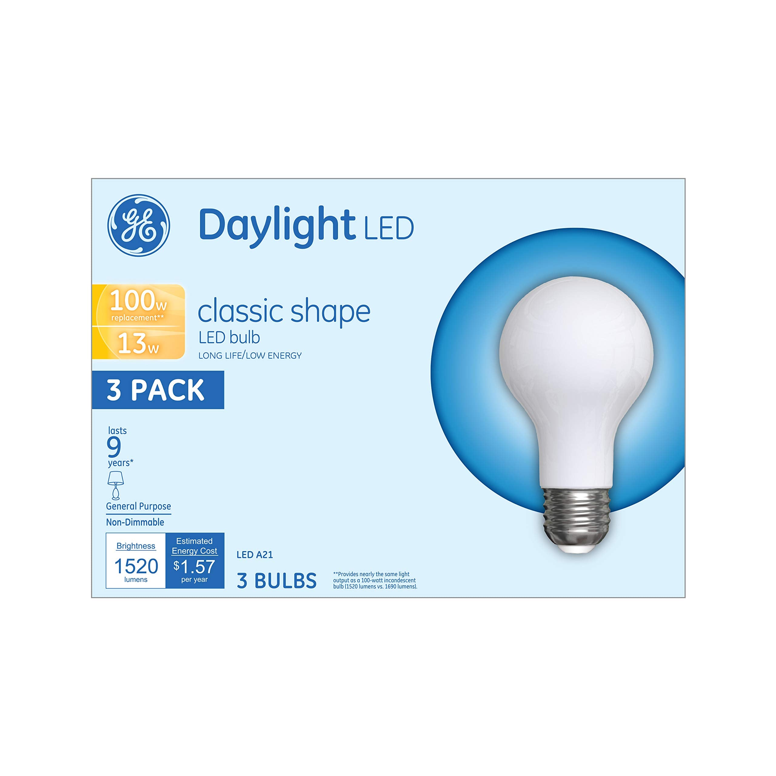 Ge Lighting 31199 Frosted General Purpose Classic Shape A21 Daylight Led 13-Watt (100-Watt Replacement), 1520-Lumen Medium Base,