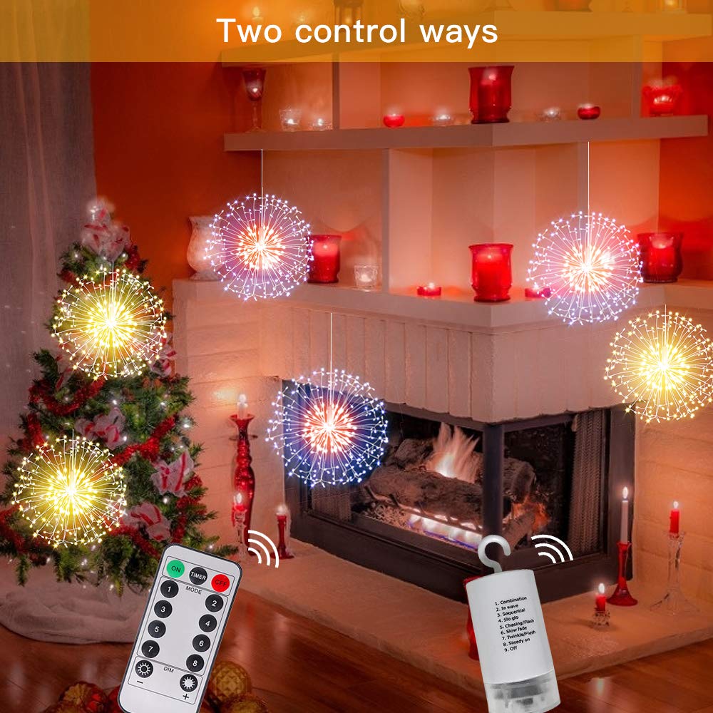 Admitrack String Lights Christmas Lights,198 Led 8 Modes Dimmable With Remote Control, Waterproof Copper Wire Decorative Hanging Lights For Party Patio Garden Decoration (Warm White, 4Pc)