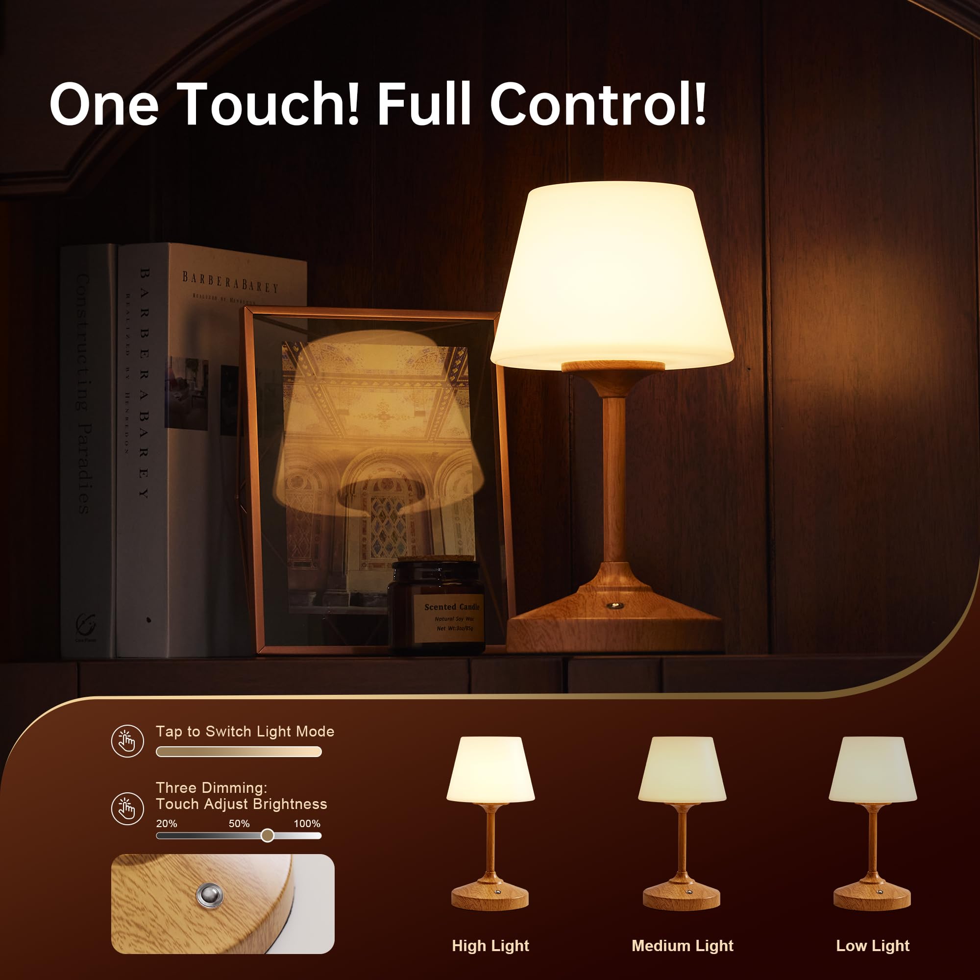 Dawnwake Table Lamp Cordless Lamp For Bedroom,Desk Bedside Shower Lamps Waterproof,Outdoor Rechargeable Battery Operated Touch L