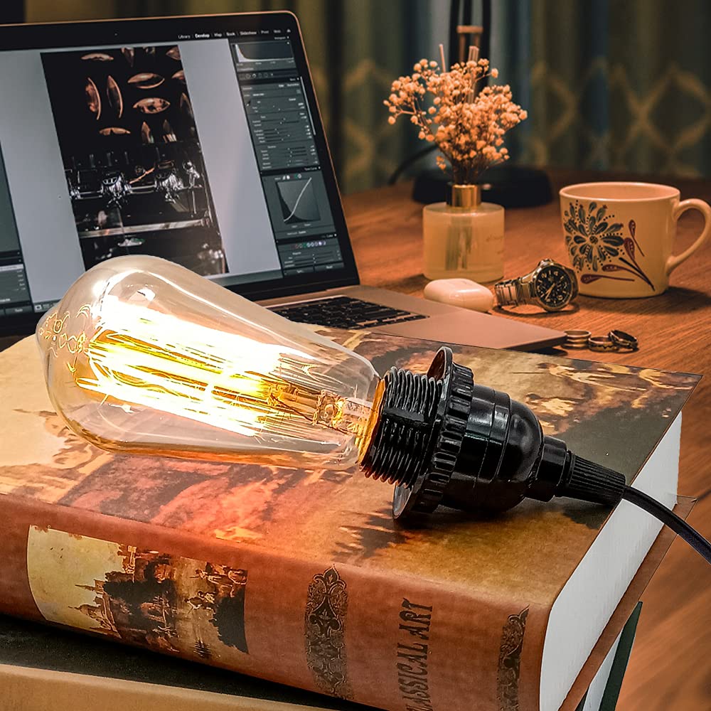 OmiSun Plug in Hanging Light Kit, Industrial Pendant Fixture, E26/E27, 19.69 FT Cord, Black, On/Off Switch, Model MKTBA