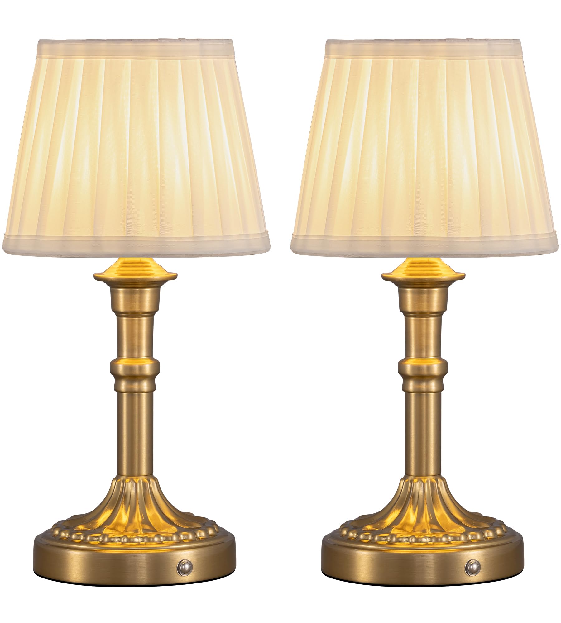 Kdg Cordless Portables Table Lamp Set Of 2, Led Fabric Shade Small Desk Lamps, 5000Mah Battery Powered Lighting, 2700K Stepless Dimmable Light For Living Room, Dining Room, Bedroom, Bedside (Bronze)