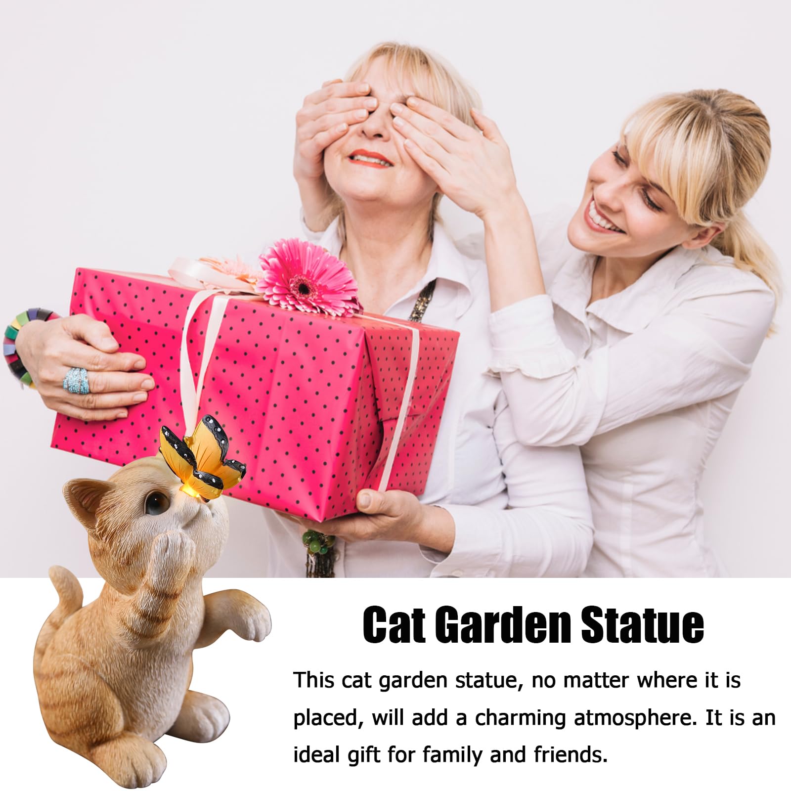 Halpssfm Solar Garden Statue Cute Cat Figurine Fun Color Changing Led Butterfly Light Outdoor Decor Waterproof Resin Sculpture P