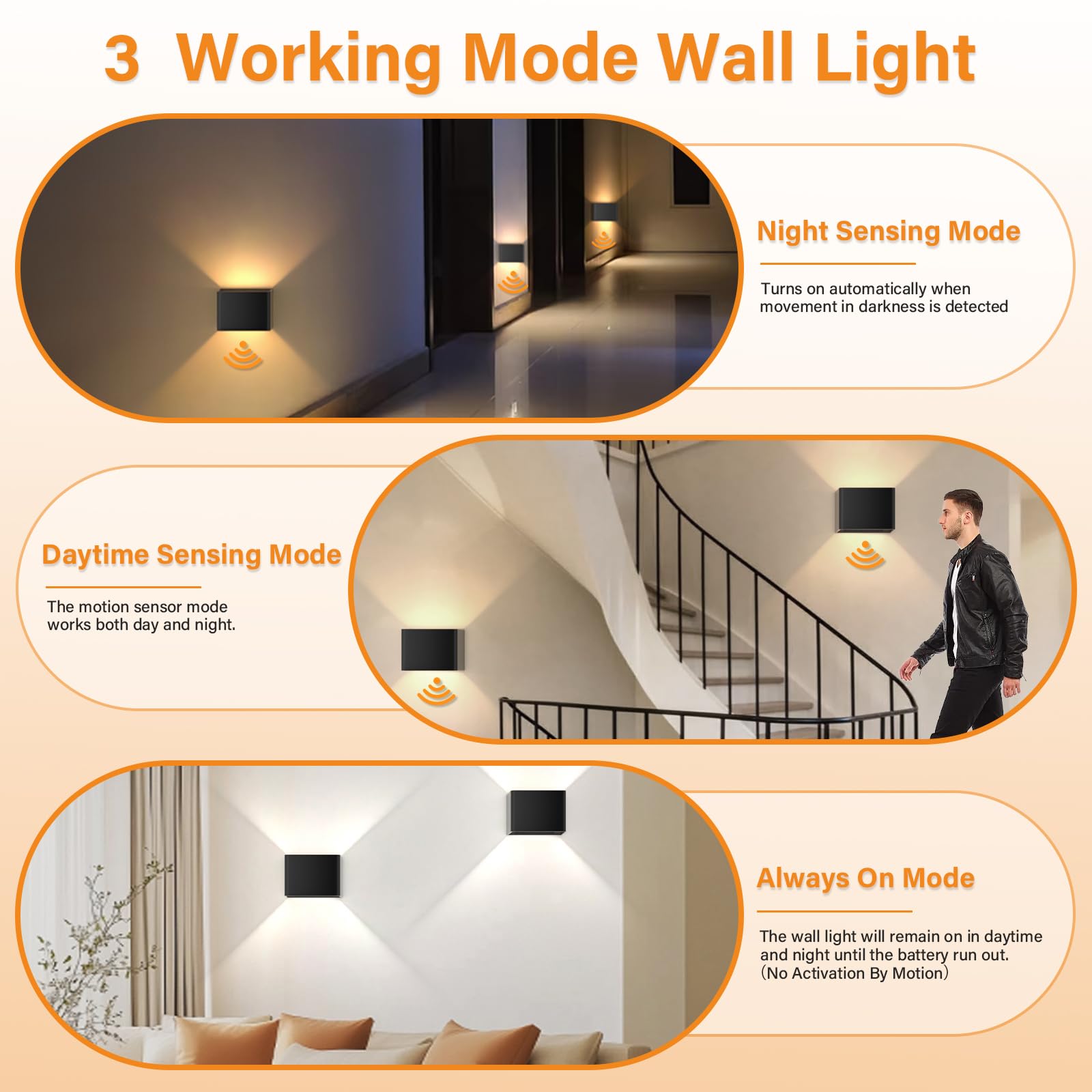 DUMILOO Motion Sensor Wall Light, Rechargeable, Dimmable, 3 Colors, Indoor LED Sconce for Living Room, Bedroom, Stair