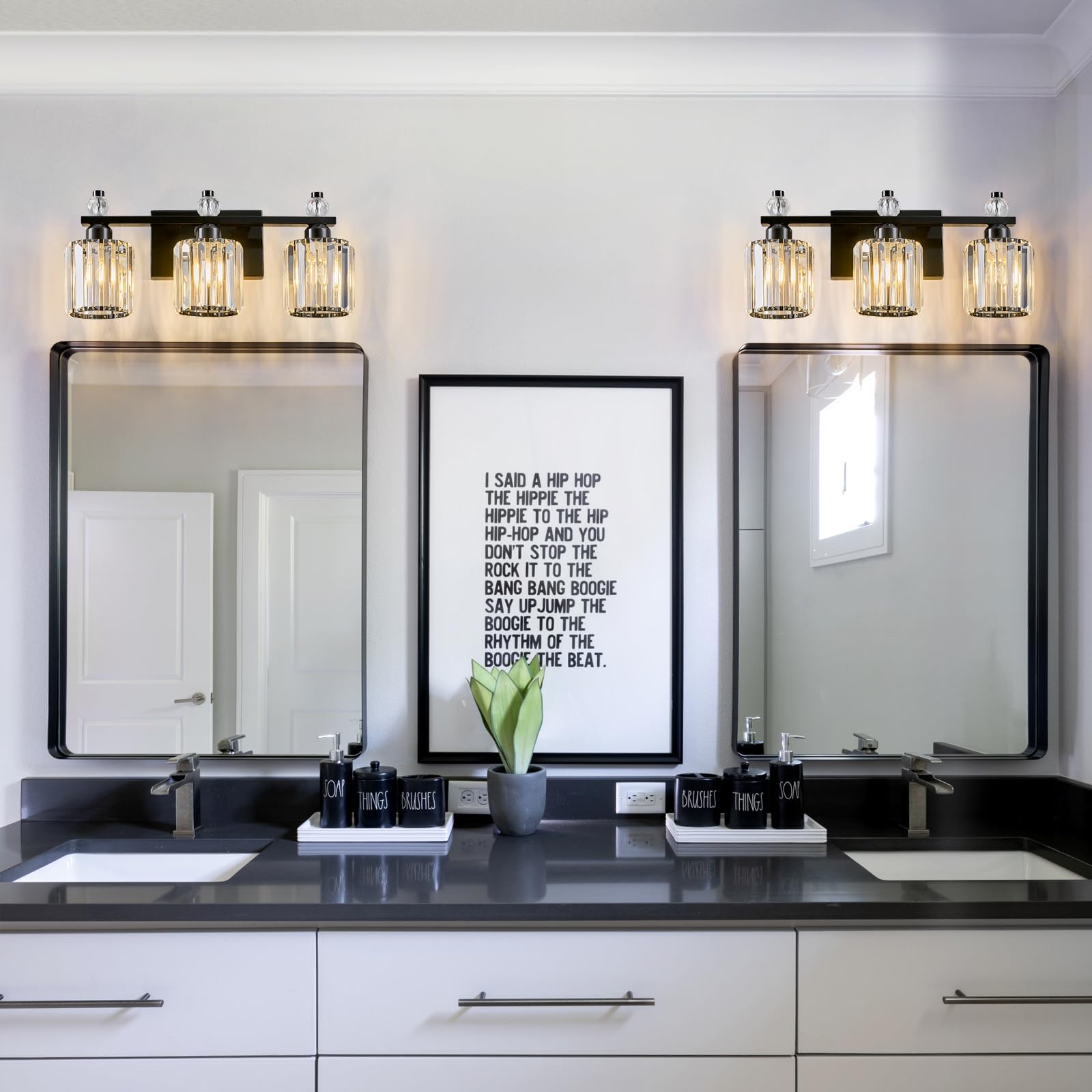 FDPBY 3-Light Bathroom Vanity Light Fixtures, Plating Black, Modern Crystal, Model 291, Over Mirror Lighting
