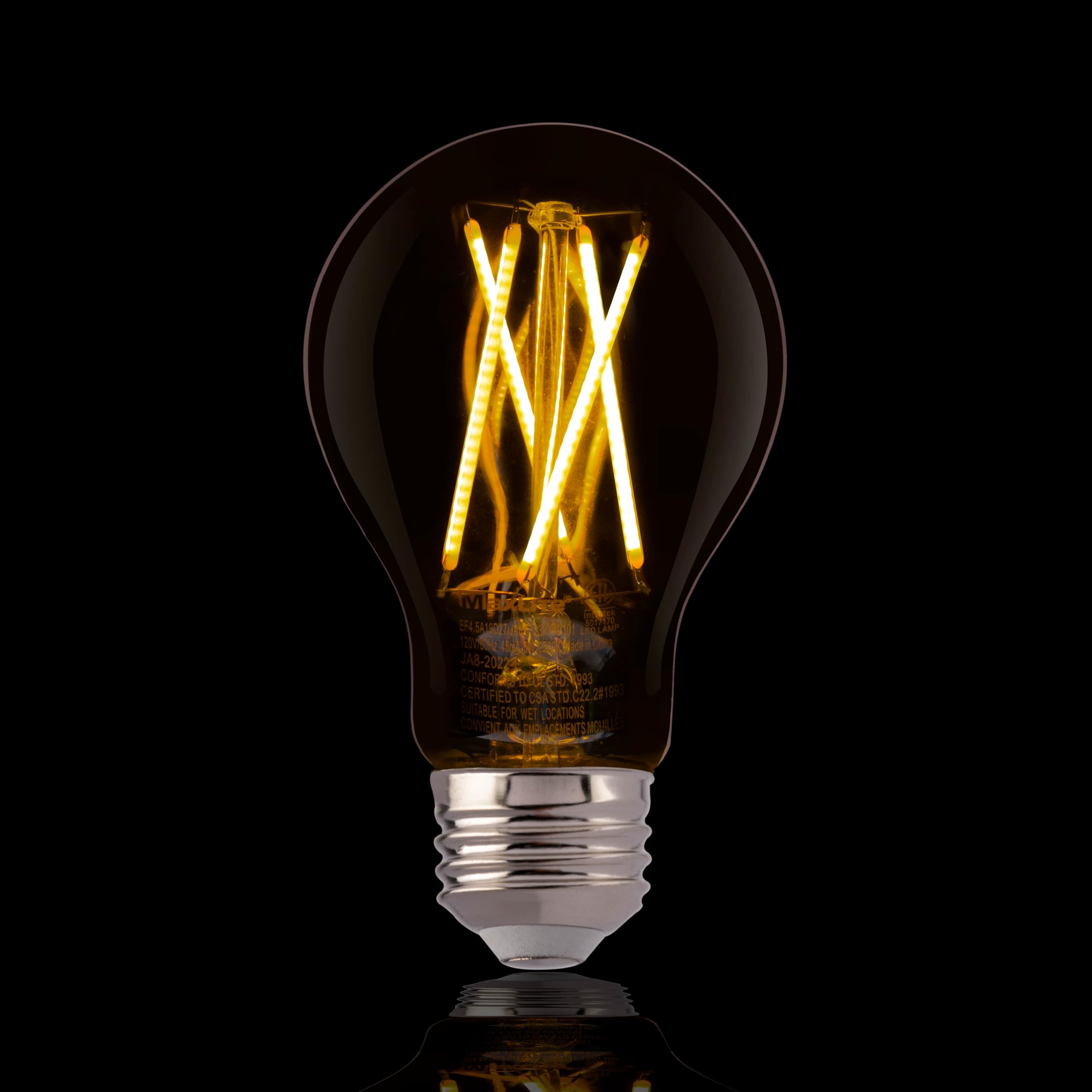 Maxlite Dimmable LED Bulb, 8.5W A19, 2700K Warm White, Clear Filament, 800 Lumens, JA8 Listed, Model EF8.