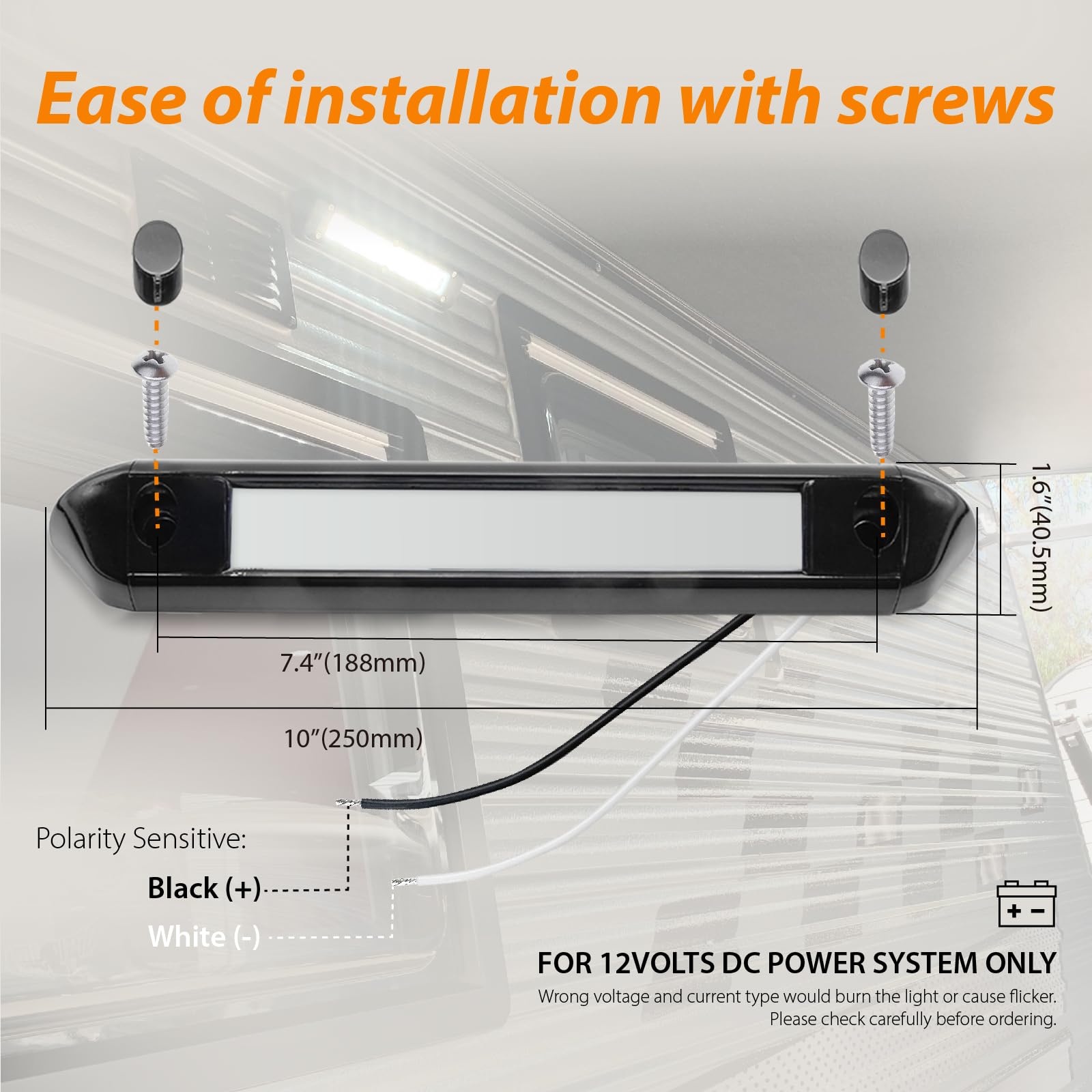 Dream Lighting RV Exterior Awning Light Fixture 12V LED Waterproof 9.84 Inch Amber Light Black Shell Model 1754f578