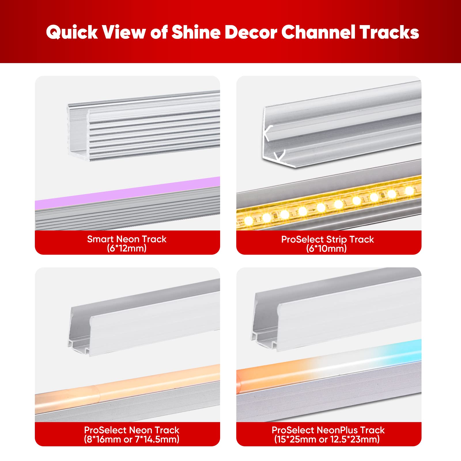 Shine Decor Aluminum Channel Track Mounting Bracket for LED Strip Lights, 3.3FT, Pack of 5