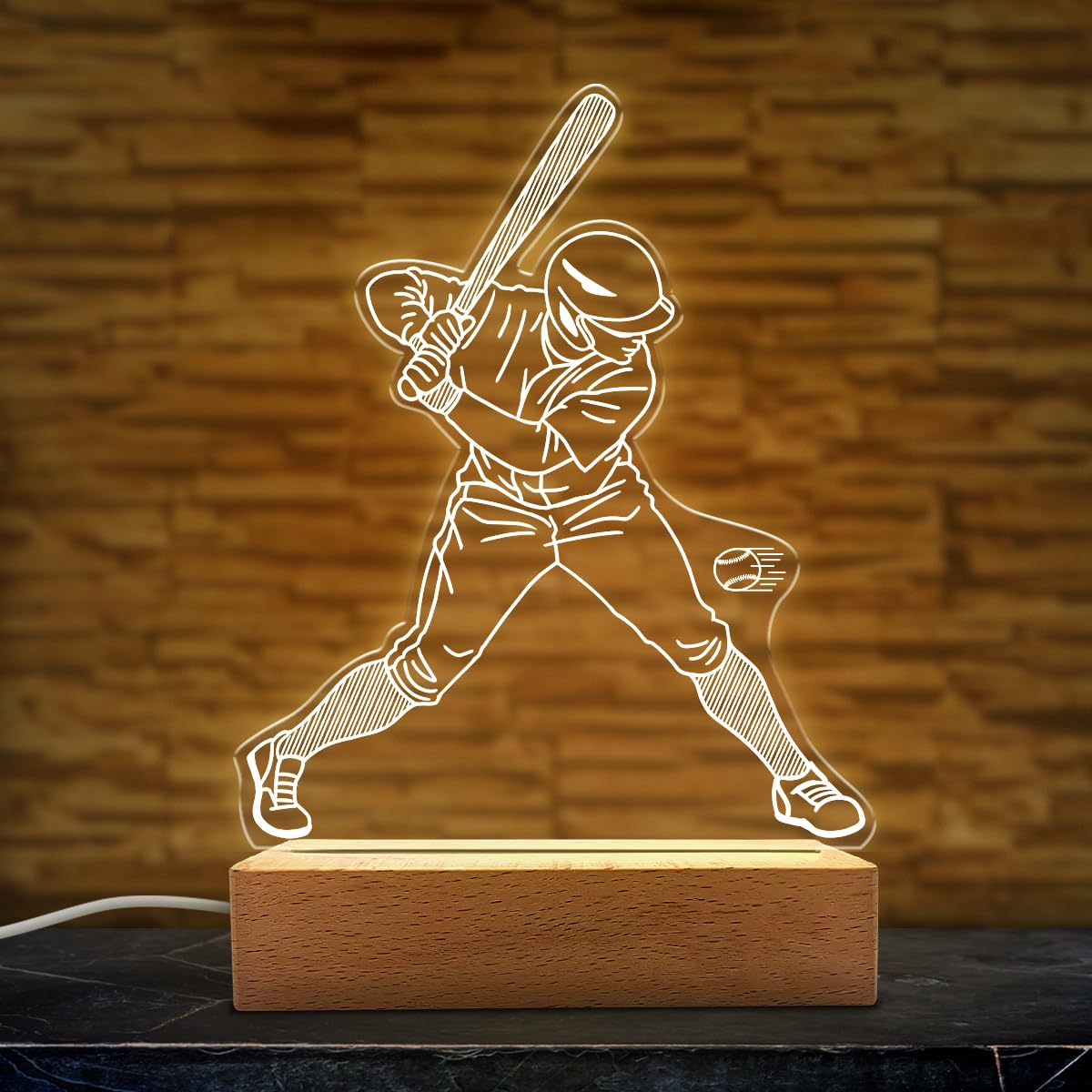 Sandjest Baseball Night Light - Baseball Lover Illusion Lamps - Desk Home Decoration Lamp Bedroom Decor - Gifts For Boys Girls