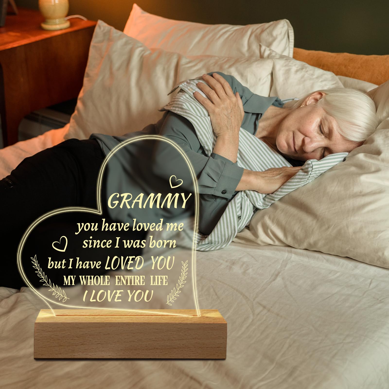 Hiipeenow Grammy Gift Ideas, Acrylic Engraved Night Light 15 * 19Cm Presents, Valentines Day Birthday Christmas Mothers Day Gift